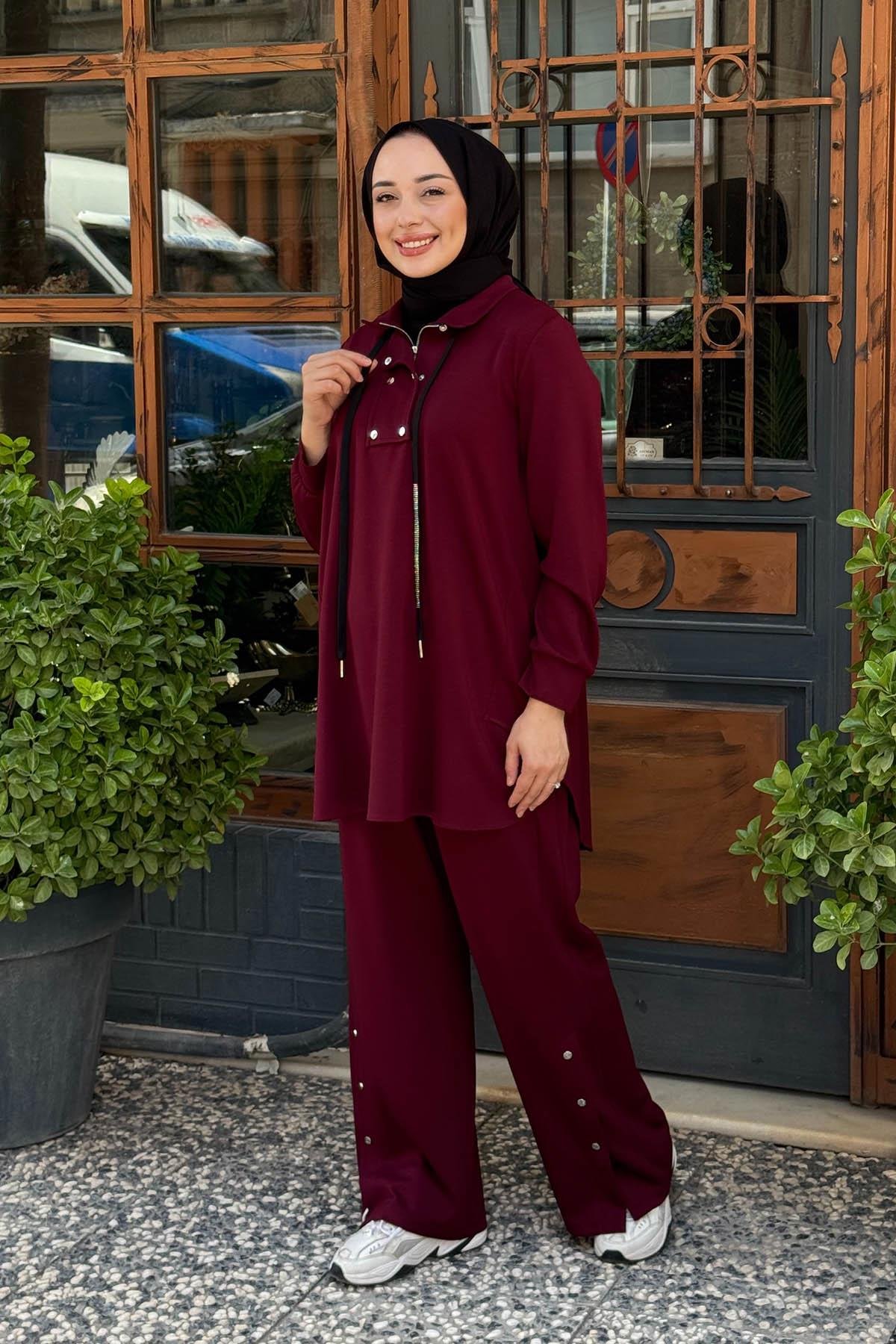 FUAT GÜRŞEN Büyük Beden Pantolonlu Takım 25K-4303 Bordo