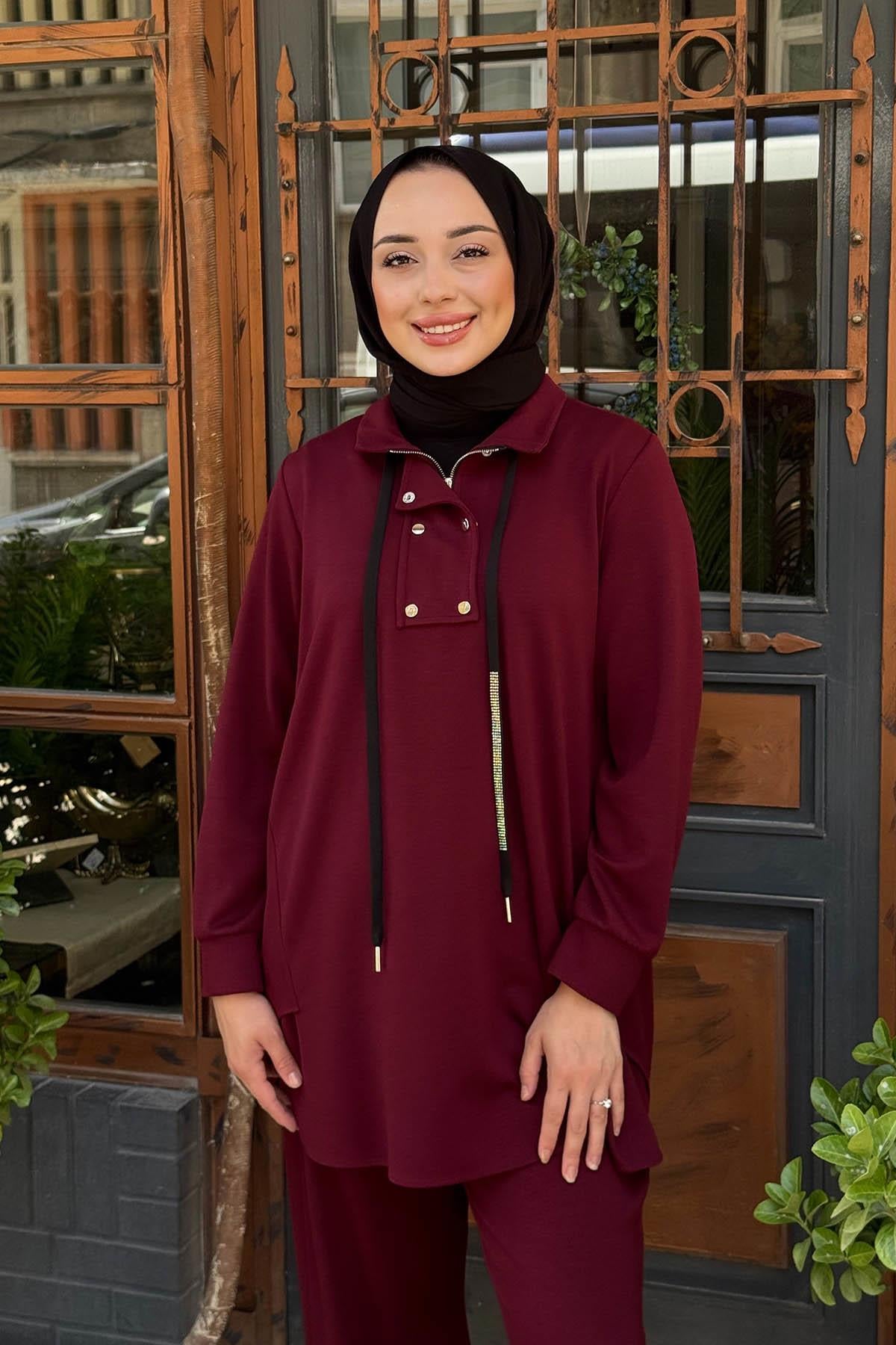 FUAT GÜRŞEN Büyük Beden Pantolonlu Takım 25K-4303 Bordo