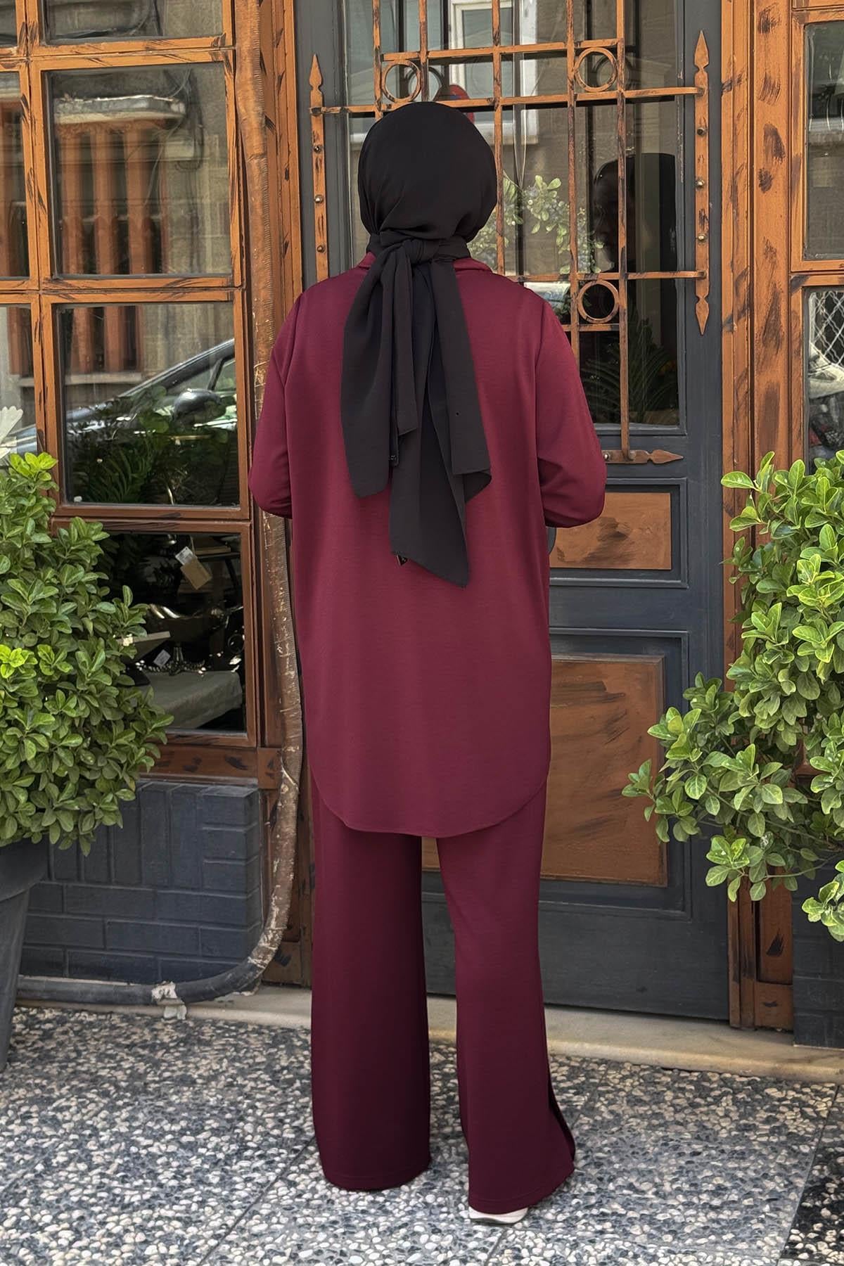 FUAT GÜRŞEN Büyük Beden Pantolonlu Takım 25K-4303 Bordo