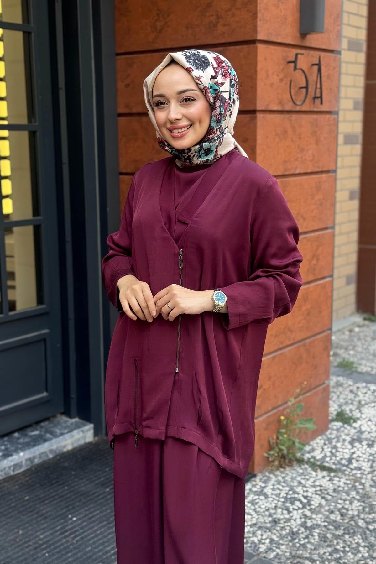 FUAT GÜRŞEN Pantolonlu Takım 25K-4604 Mürdüm