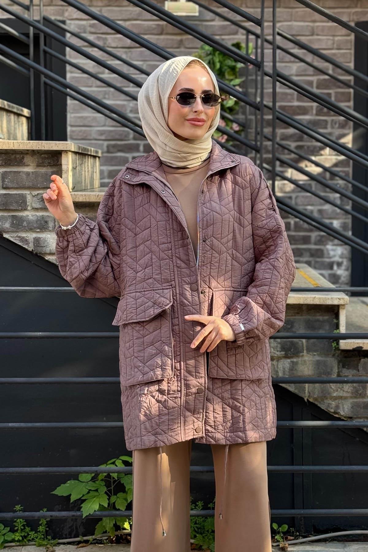 İNVEE  6913S Oversıze Kadın Kapitone Mont Kahve