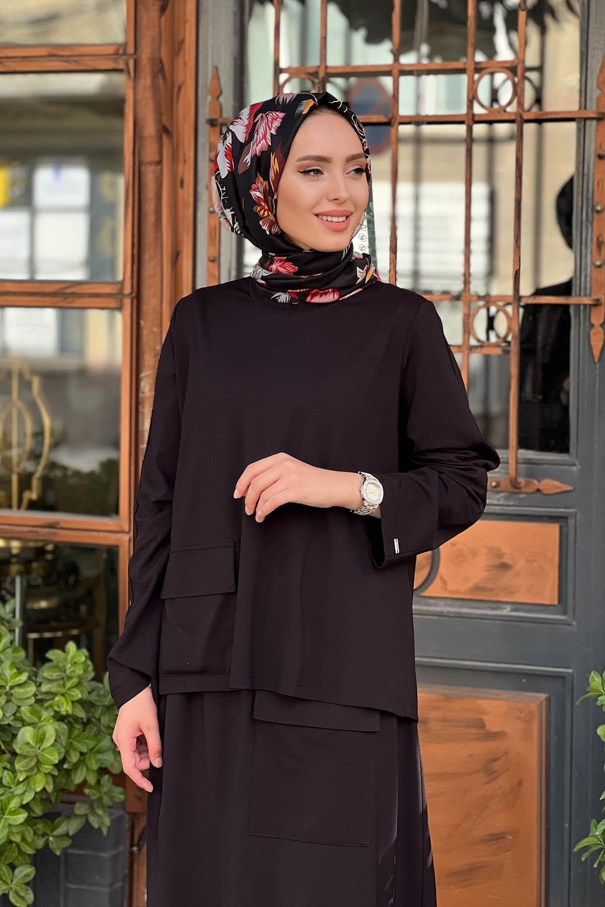 İNVEE 7023 Etek Bluz Takım Siyah
