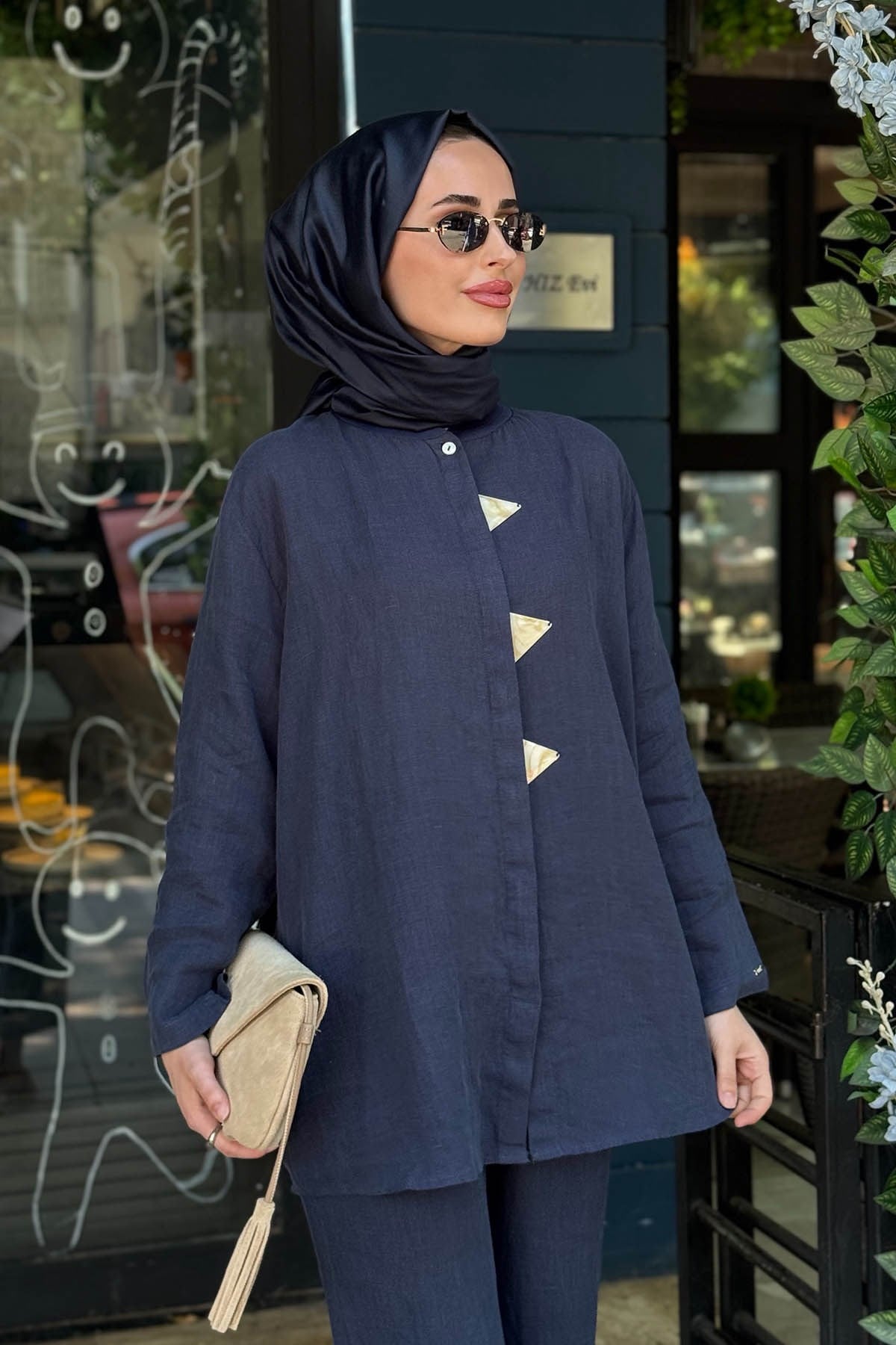 İNVEE Keten Pantolonlu Takım 7145 Lacivert