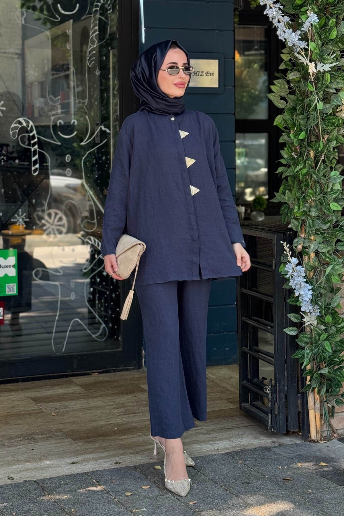 İNVEE Keten Pantolonlu Takım 7145 Lacivert