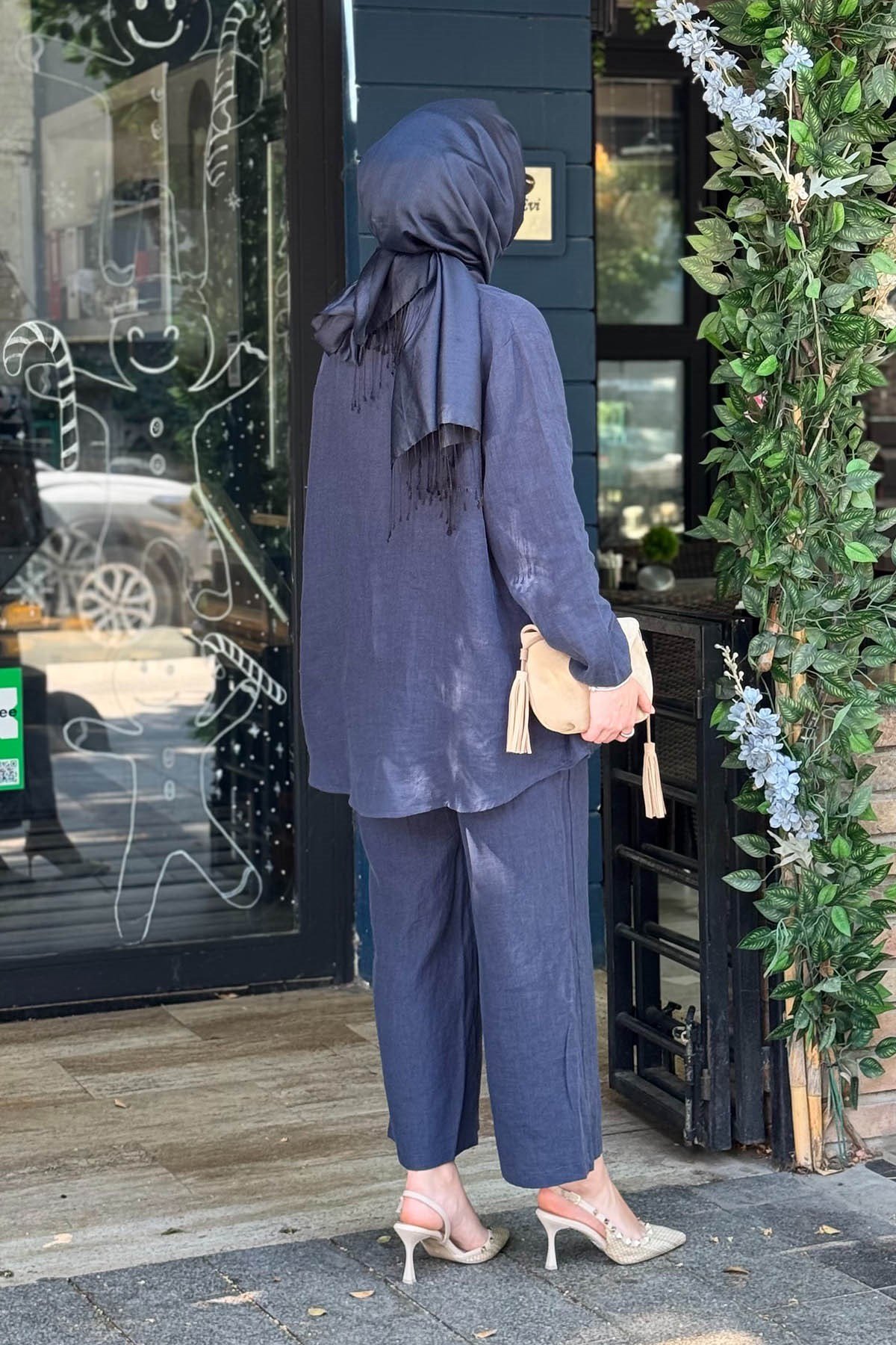 İNVEE Keten Pantolonlu Takım 7145 Lacivert