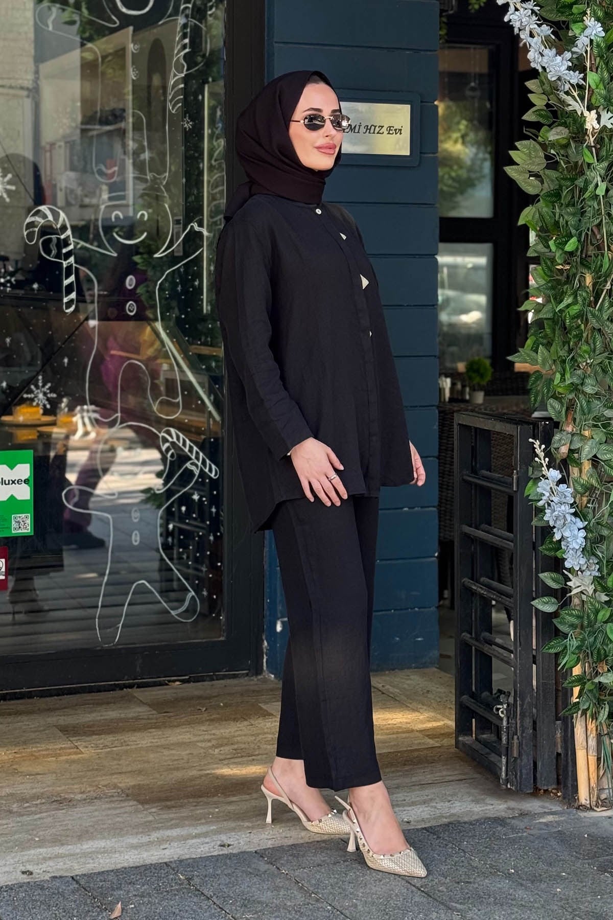 İNVEE Keten Pantolonlu Takım 7145 Siyah