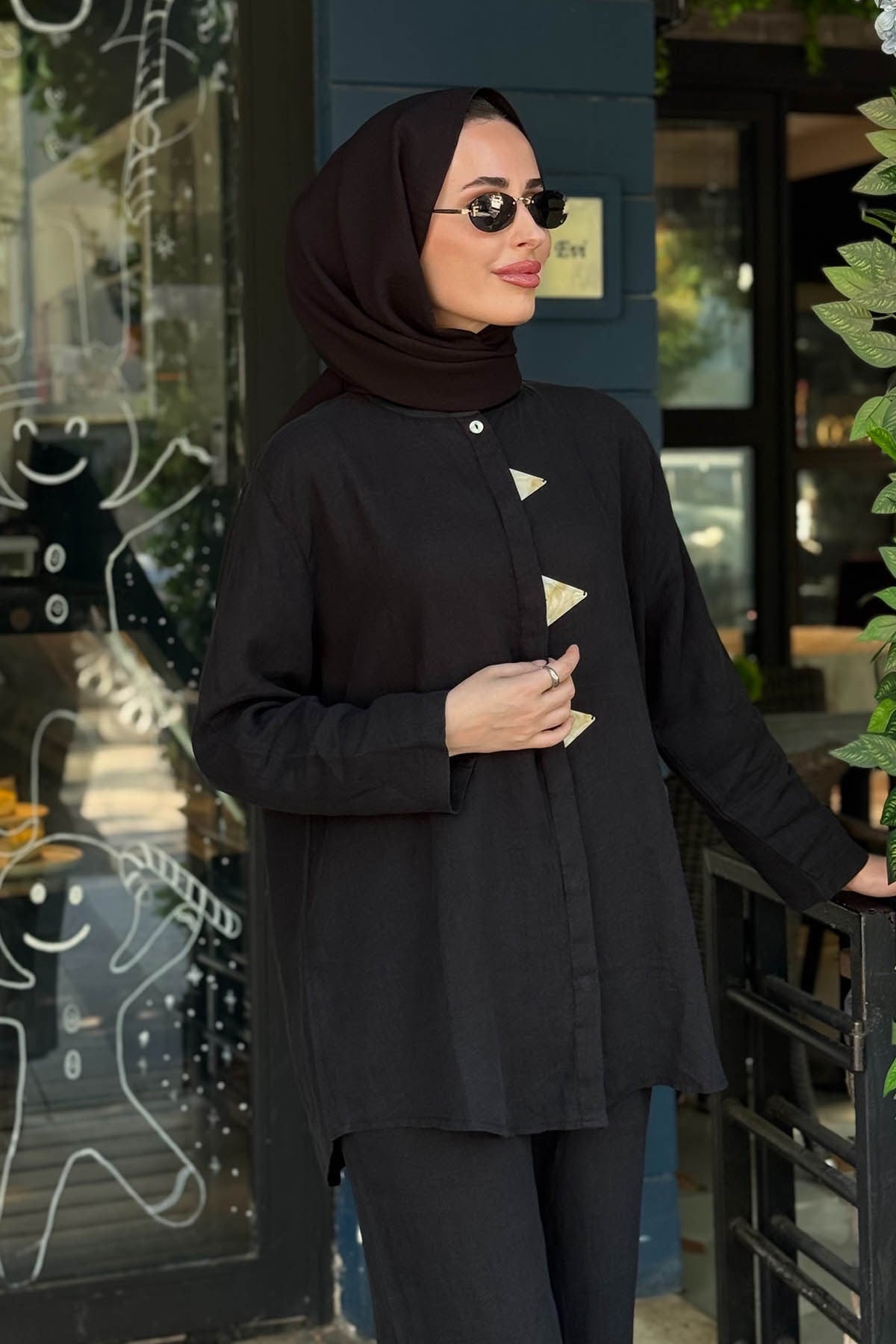 İNVEE Keten Pantolonlu Takım 7145 Siyah