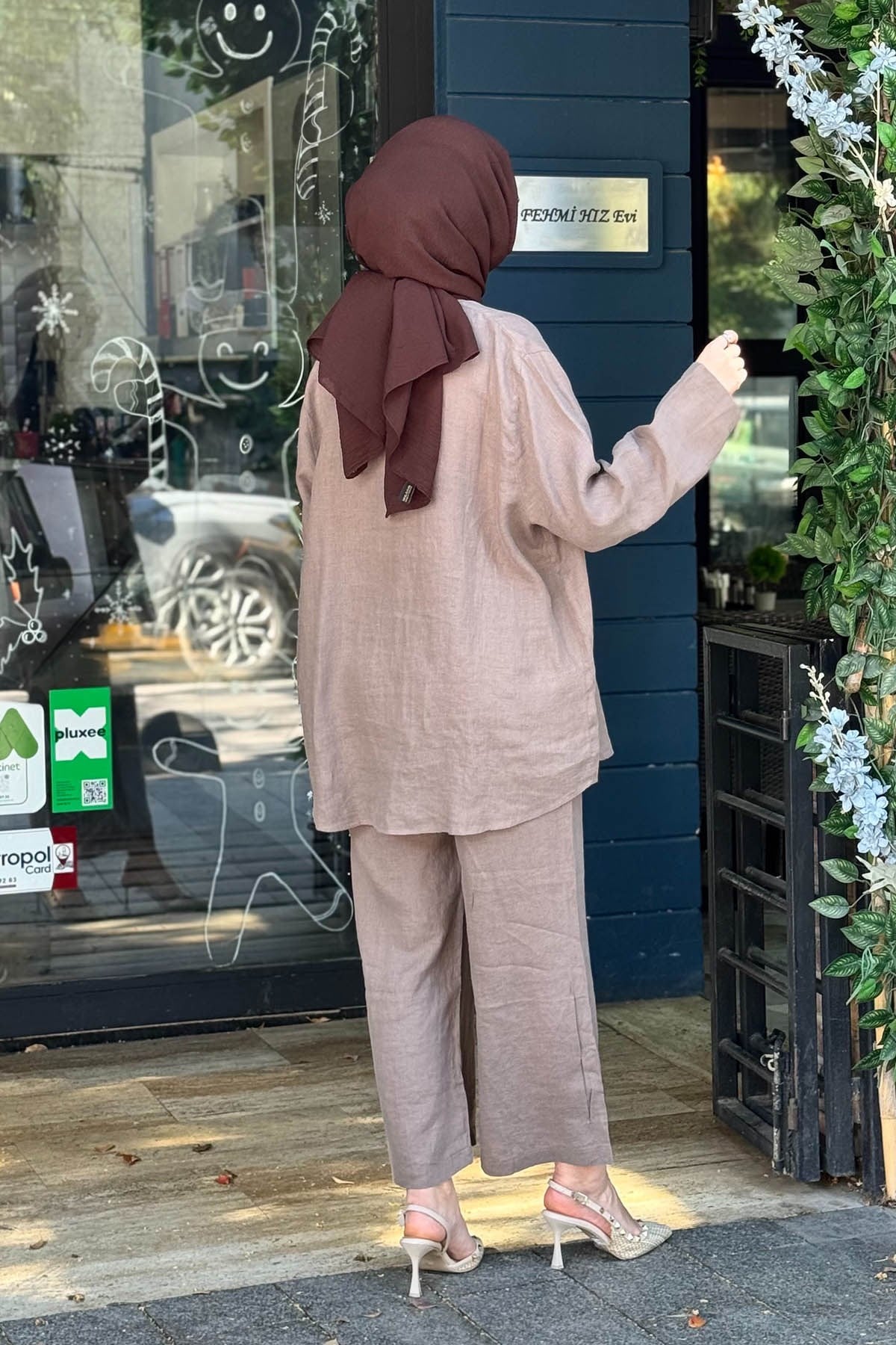 İNVEE Keten Pantolonlu Takım 7145 Vizon