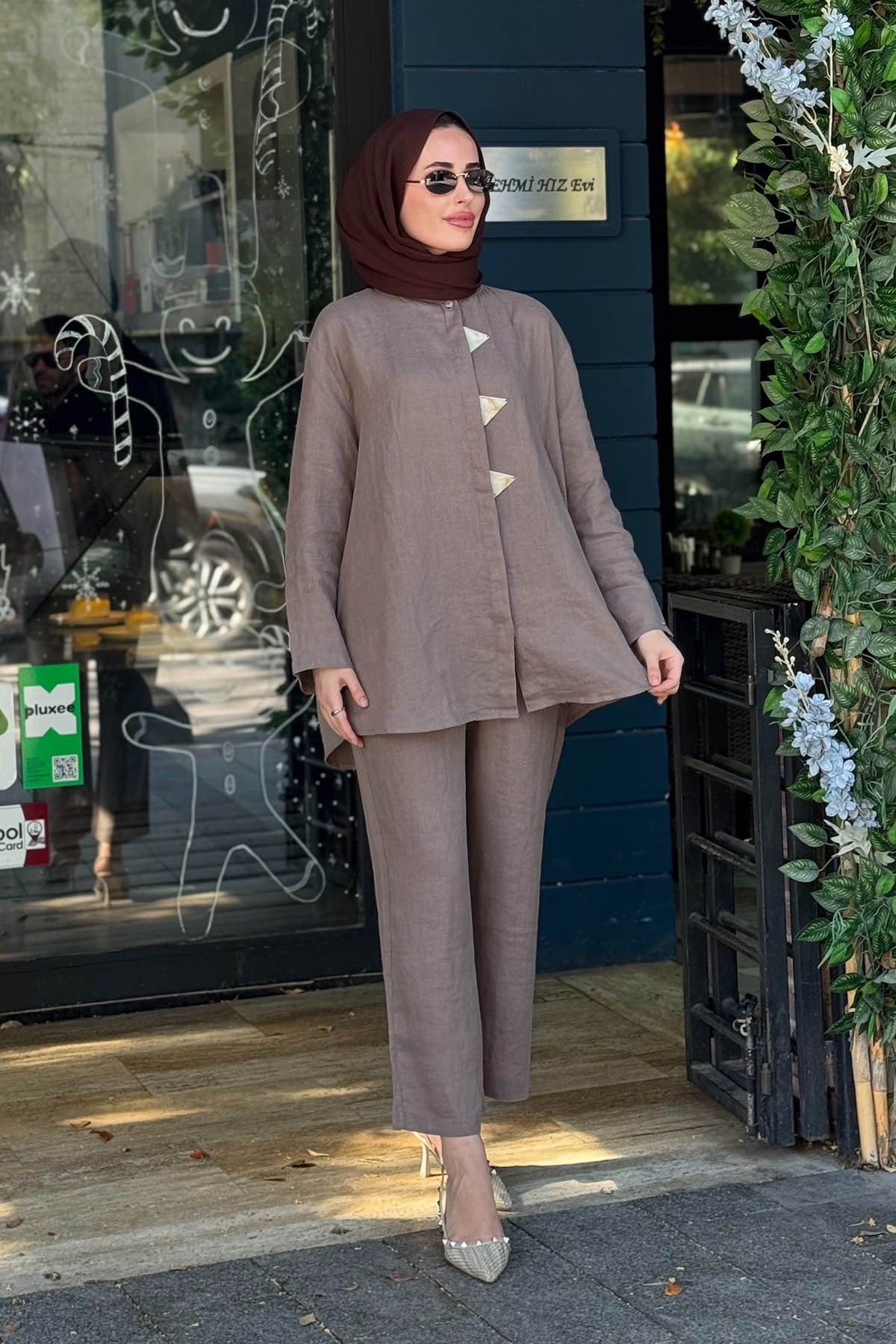 İNVEE Keten Pantolonlu Takım 7145 Vizon