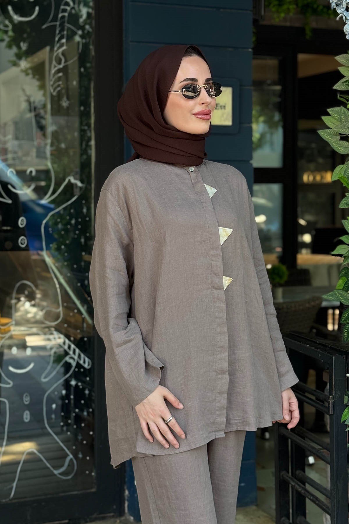 İNVEE Keten Pantolonlu Takım 7145 Vizon