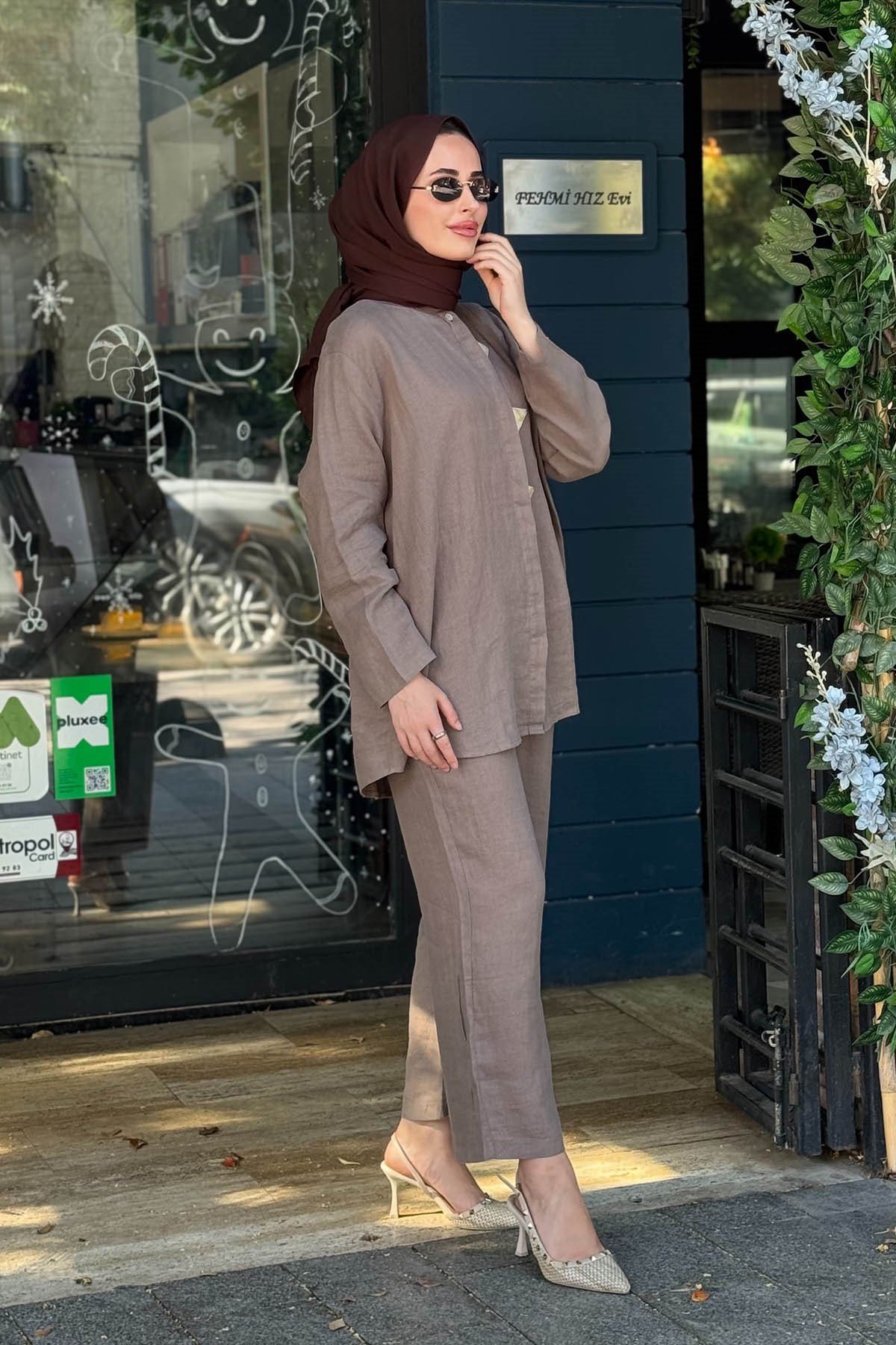 İNVEE Keten Pantolonlu Takım 7145 Vizon