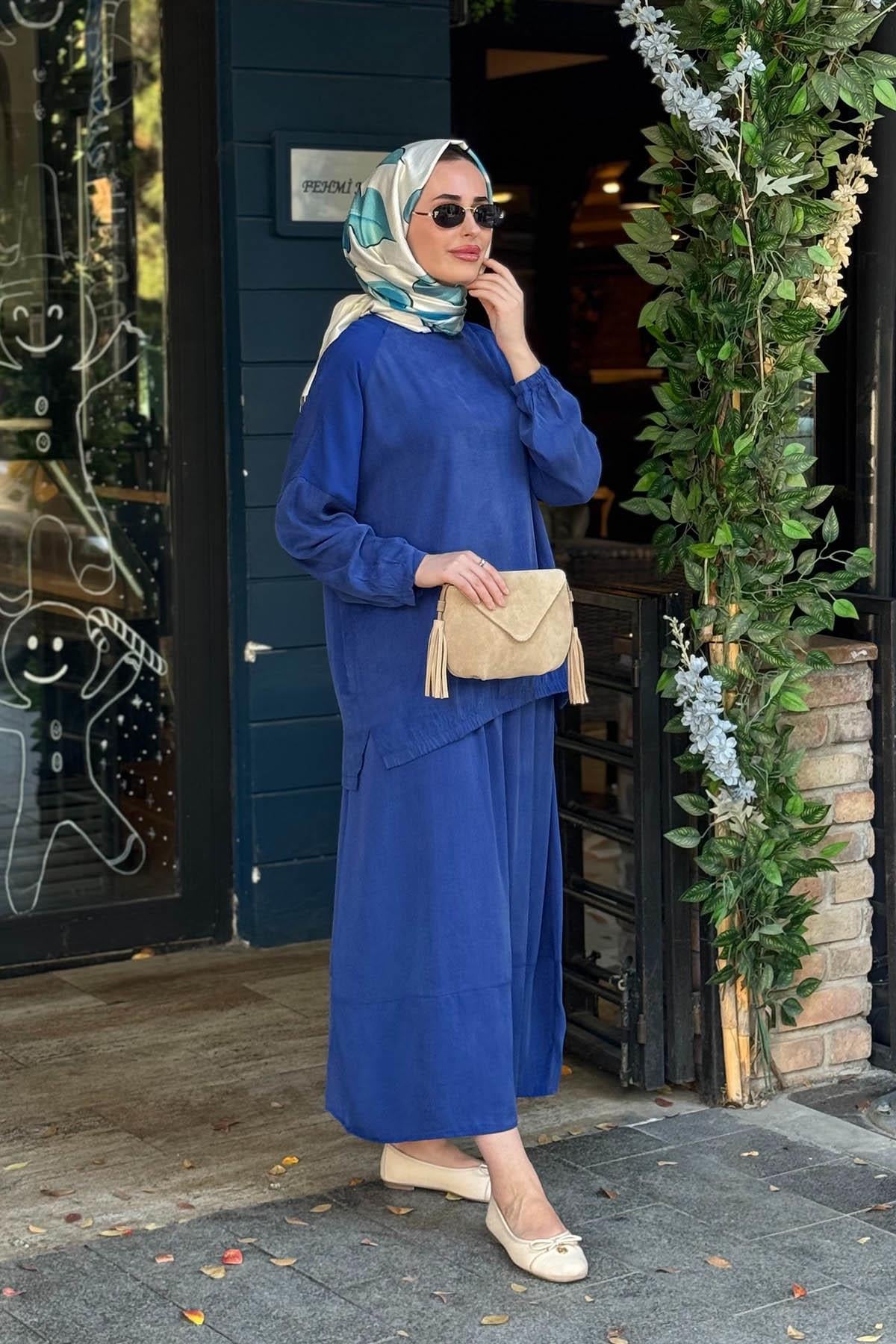 İNVEE Leydi Etekli Takım 7169 Saks Mavi