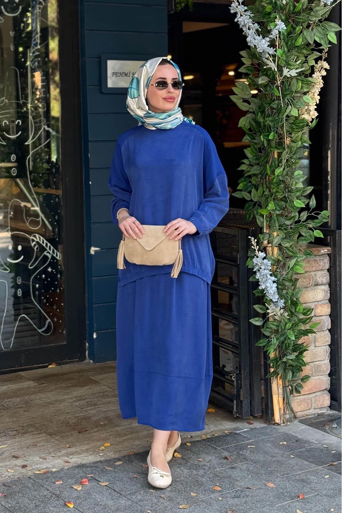 İNVEE Leydi Etekli Takım 7169 Saks Mavi