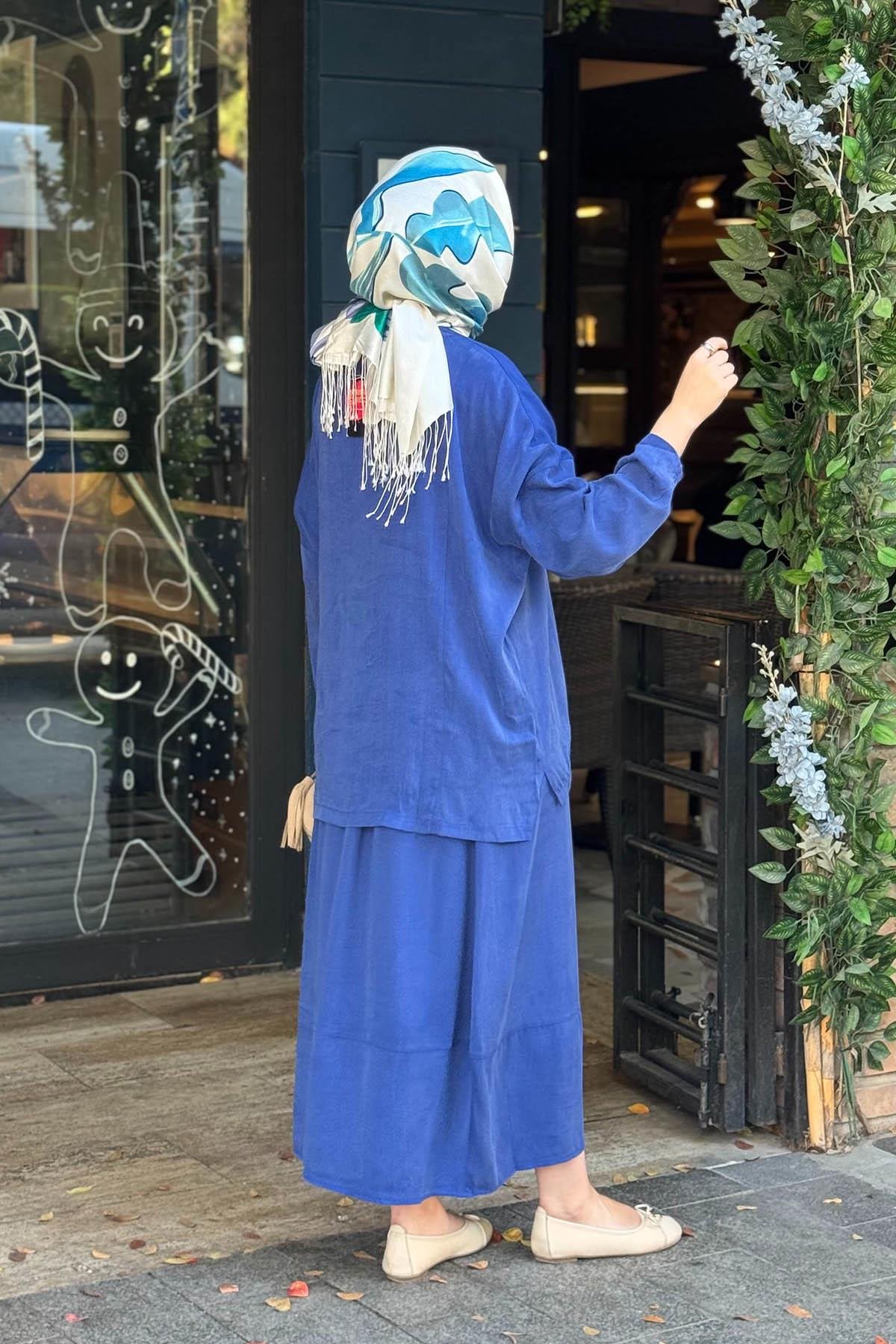 İNVEE Leydi Etekli Takım 7169 Saks Mavi