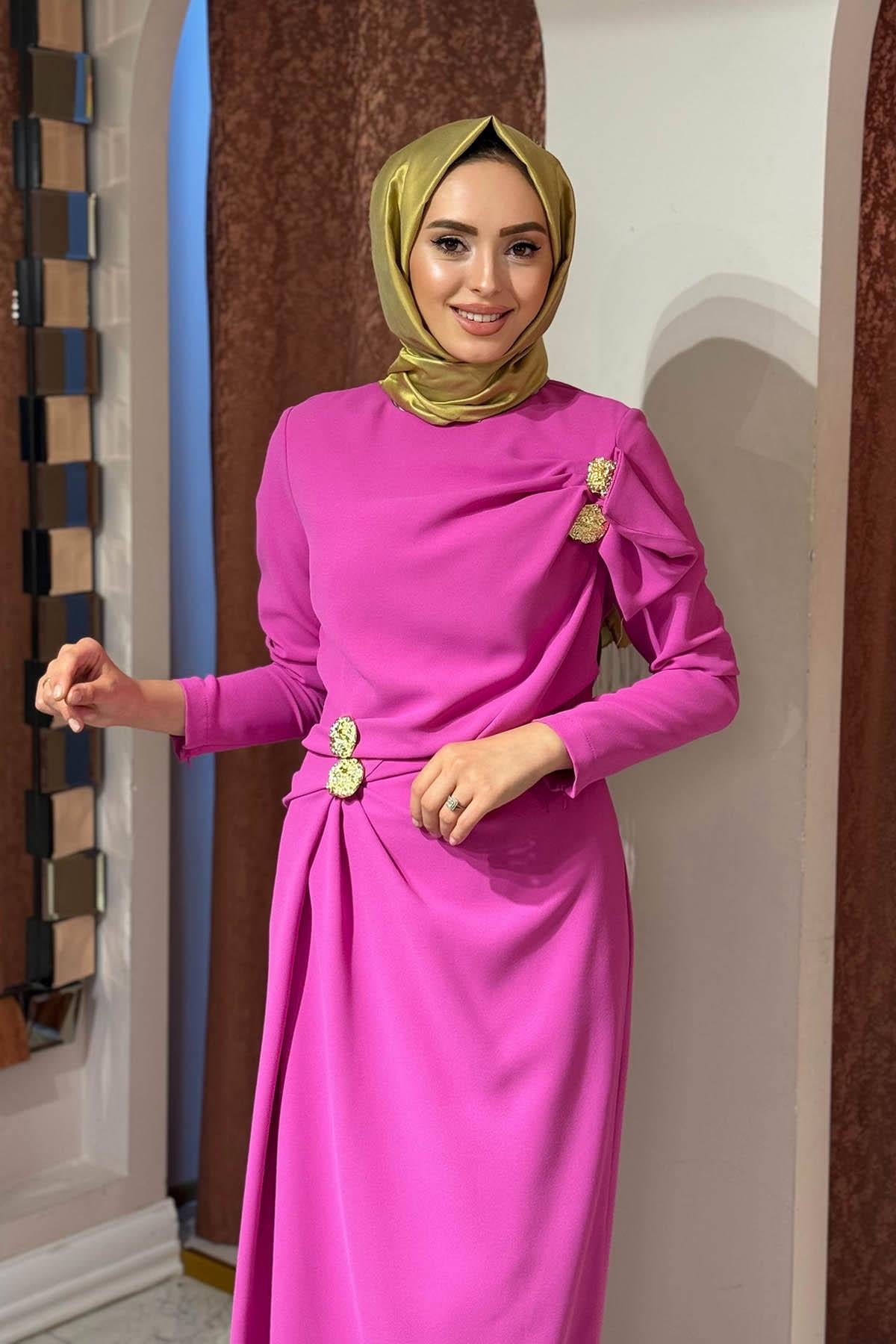 JAMILA SARAH Abiye SS25-3072 Fuşya