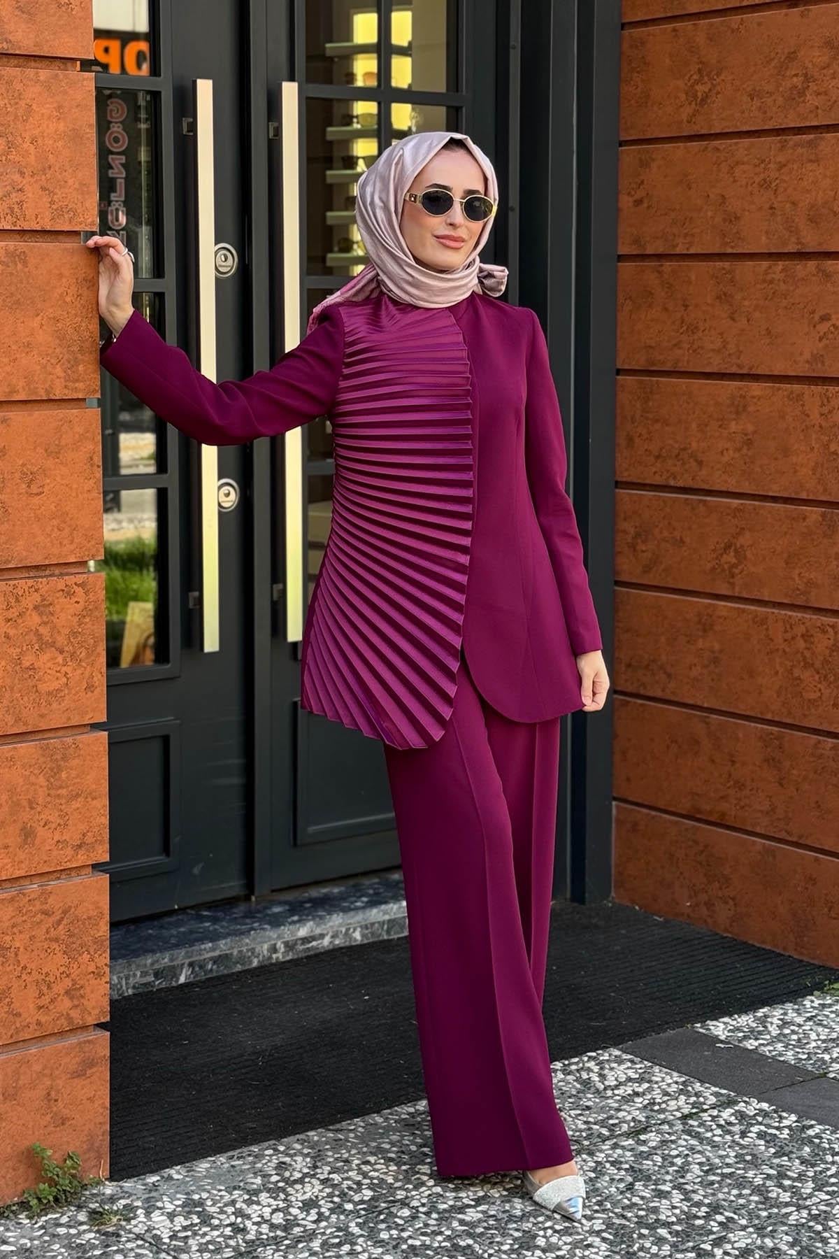 JAMILA SARAH Derin Pantolonlu Takım FW26-9225 Vişne