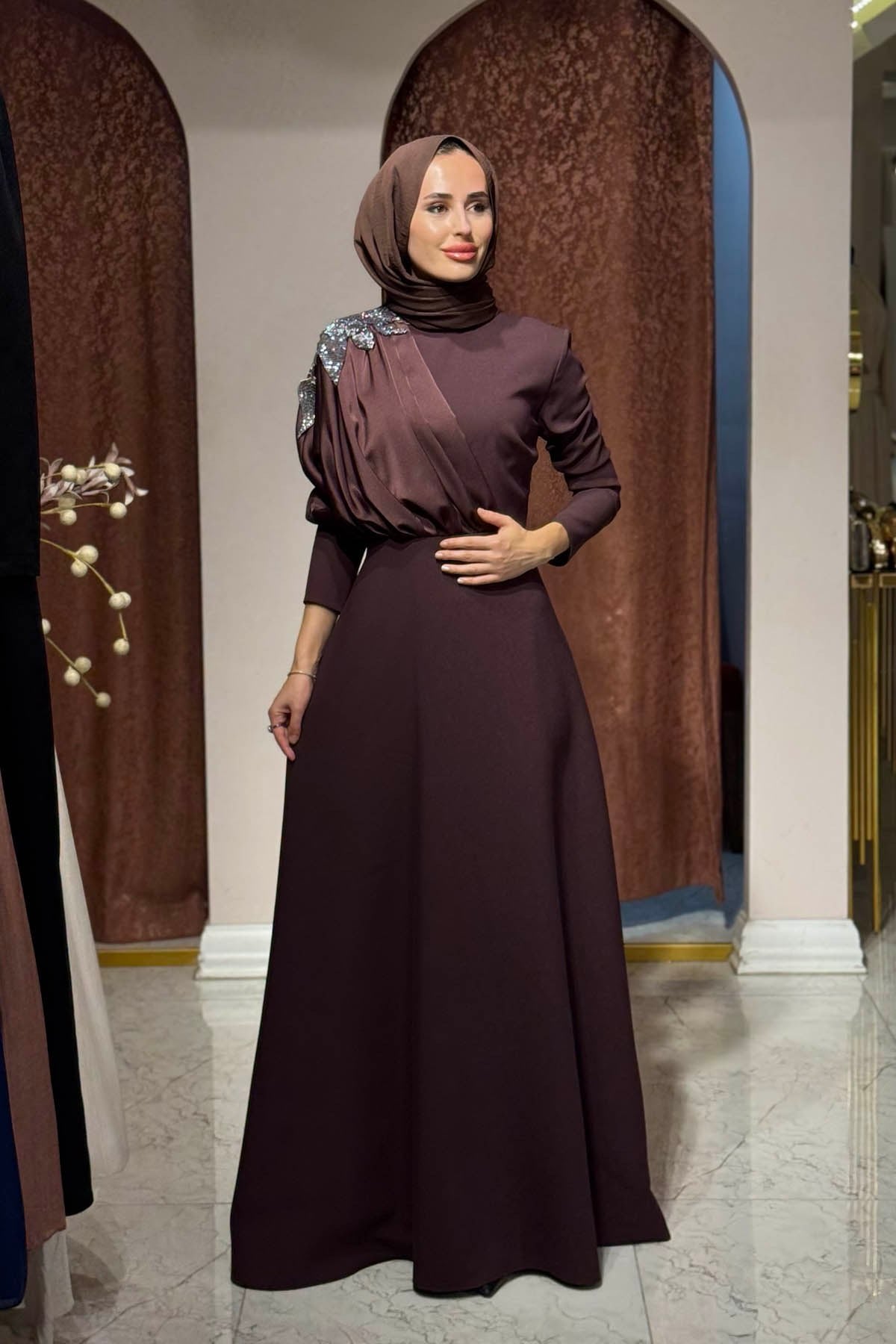 JAMİLA SARAH Loveyle Abiye FW27-3438 Çikolata