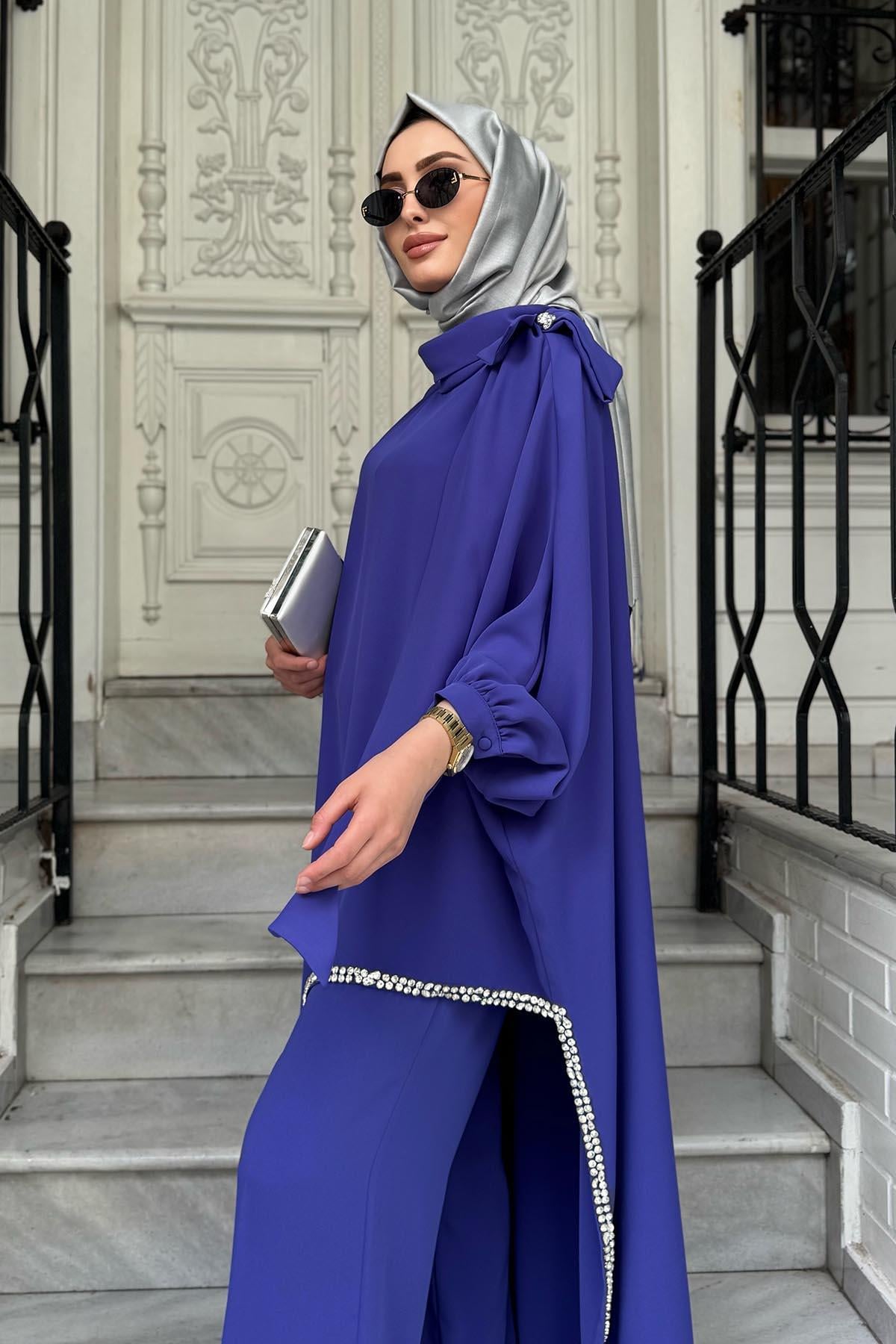 JAMILA SARAH Pantolonlu Takım SS25-9080 Saks Mavi
