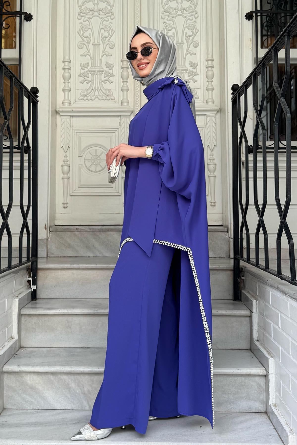 JAMILA SARAH Pantolonlu Takım SS25-9080 Saks Mavi