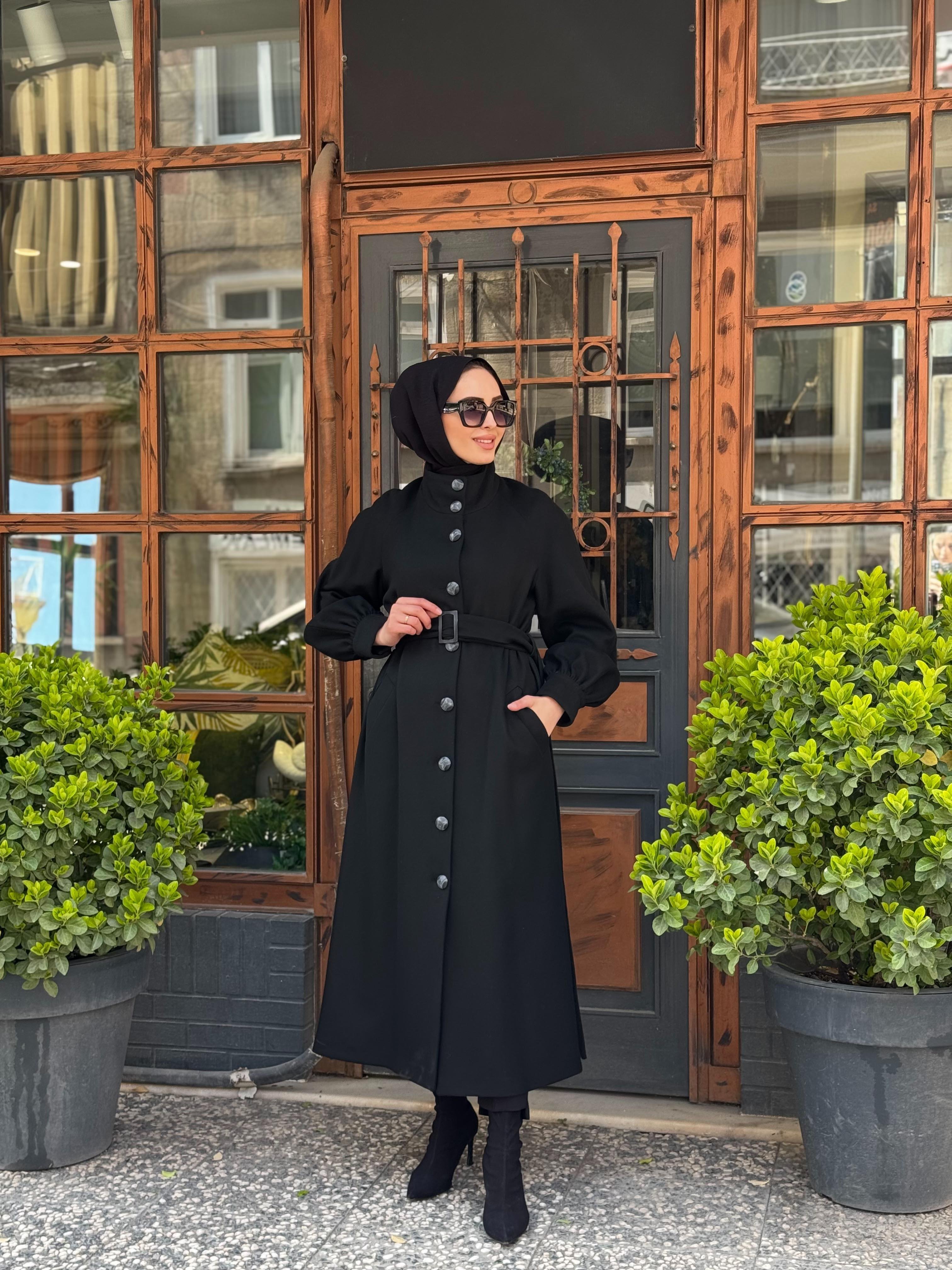 KAYRA Büyük Düğmeli Dik Yaka Kaban KA-A23-17068 | Ekshibutik.com