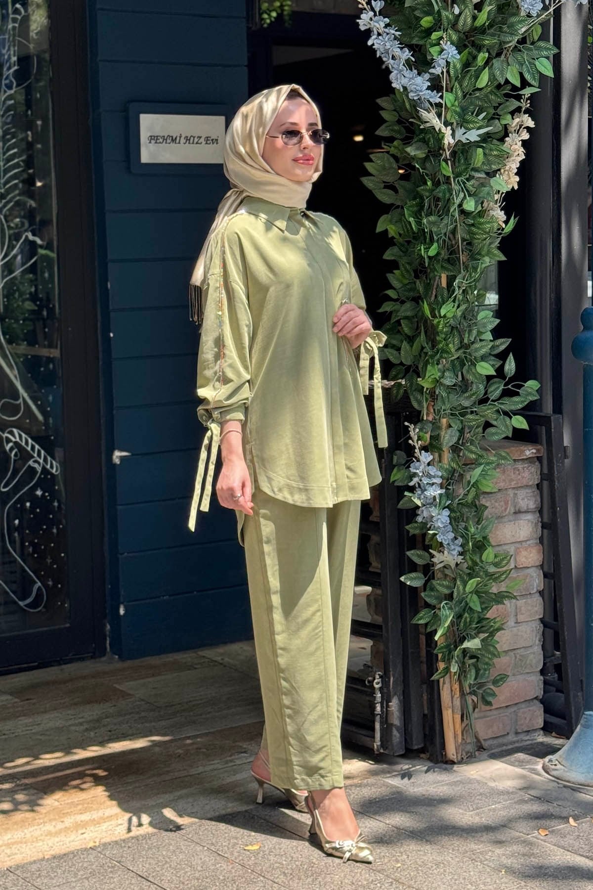 Kayra Pantolonlu Takım KY-B26-76021 Matcha Yeşili