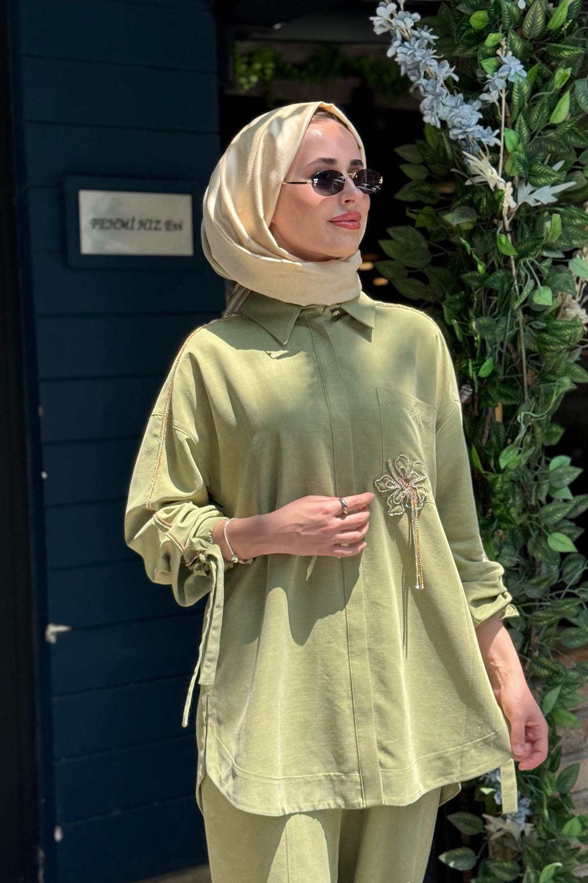 Kayra Pantolonlu Takım KY-B26-76021 Matcha Yeşili