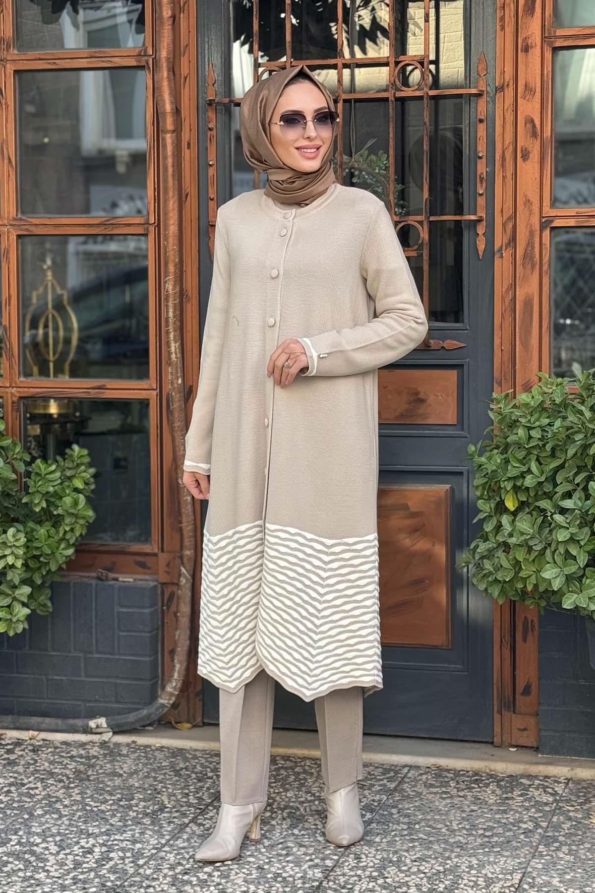 MİSS DALİDA Etek Ucu Örgü Teknikli Hırka T25K-9023 Bej