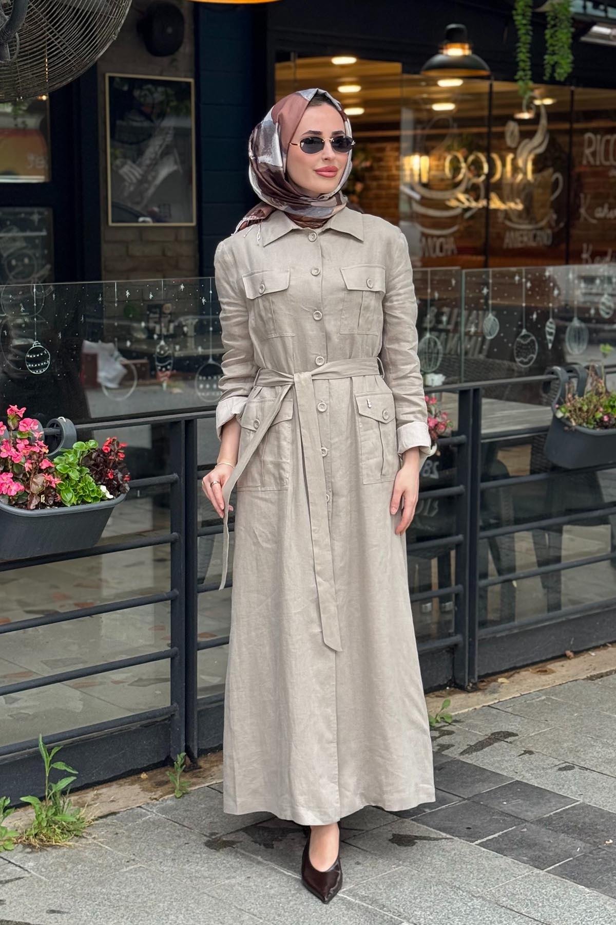 MİSS DALİDA Keten Ceket 2268287 Vizon