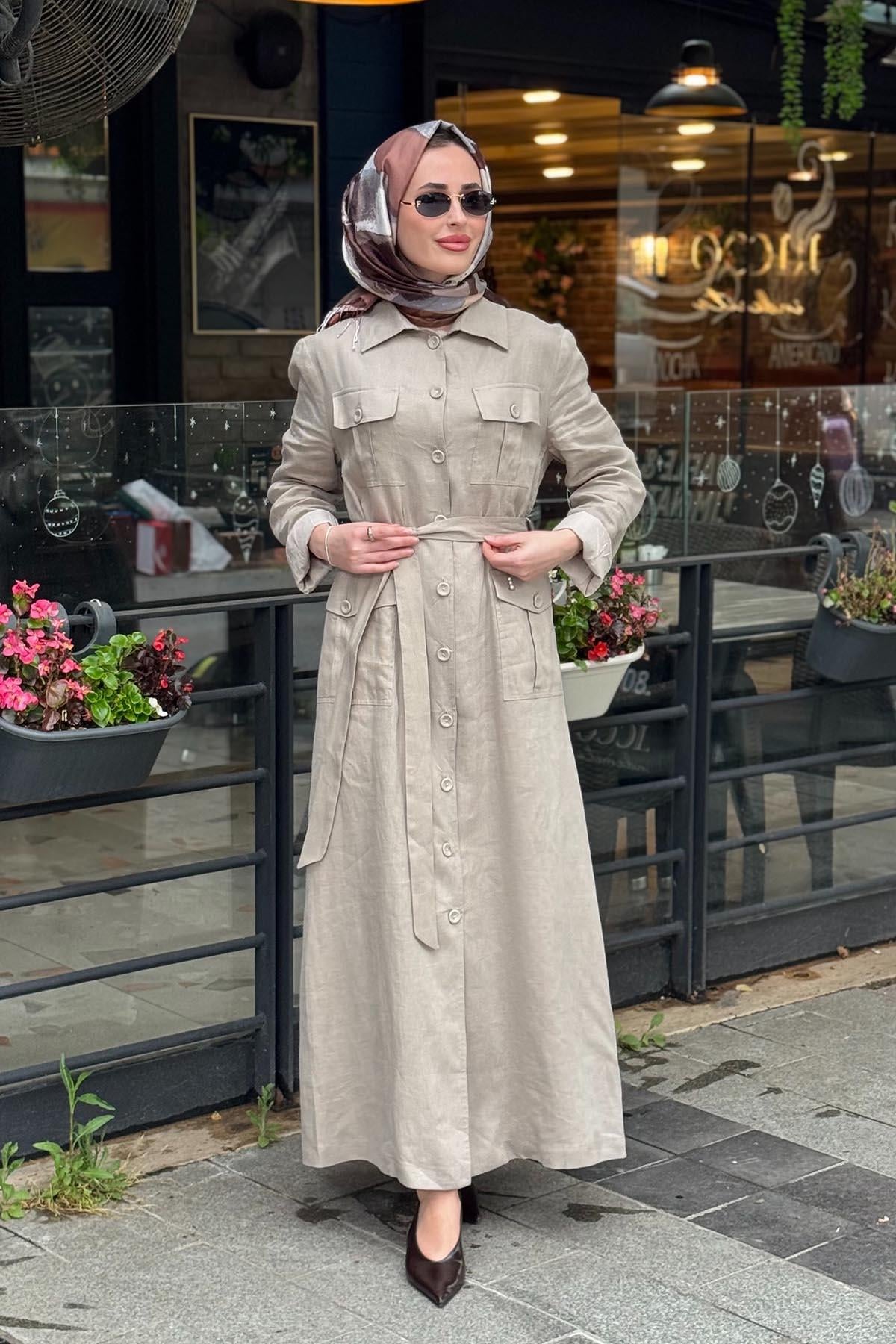 MİSS DALİDA Keten Ceket 2268287 Vizon