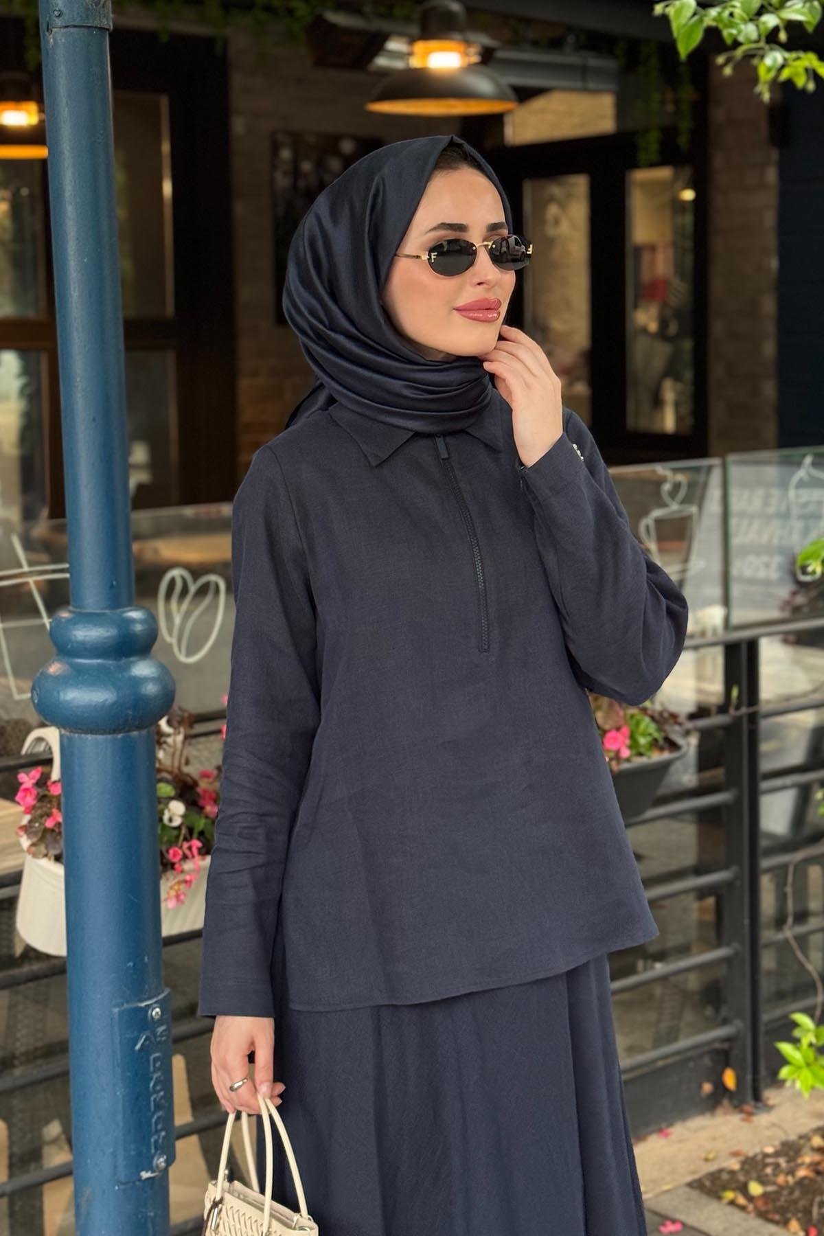 MİSS DALİDA Keten Gömlek 2266255 Lacivert