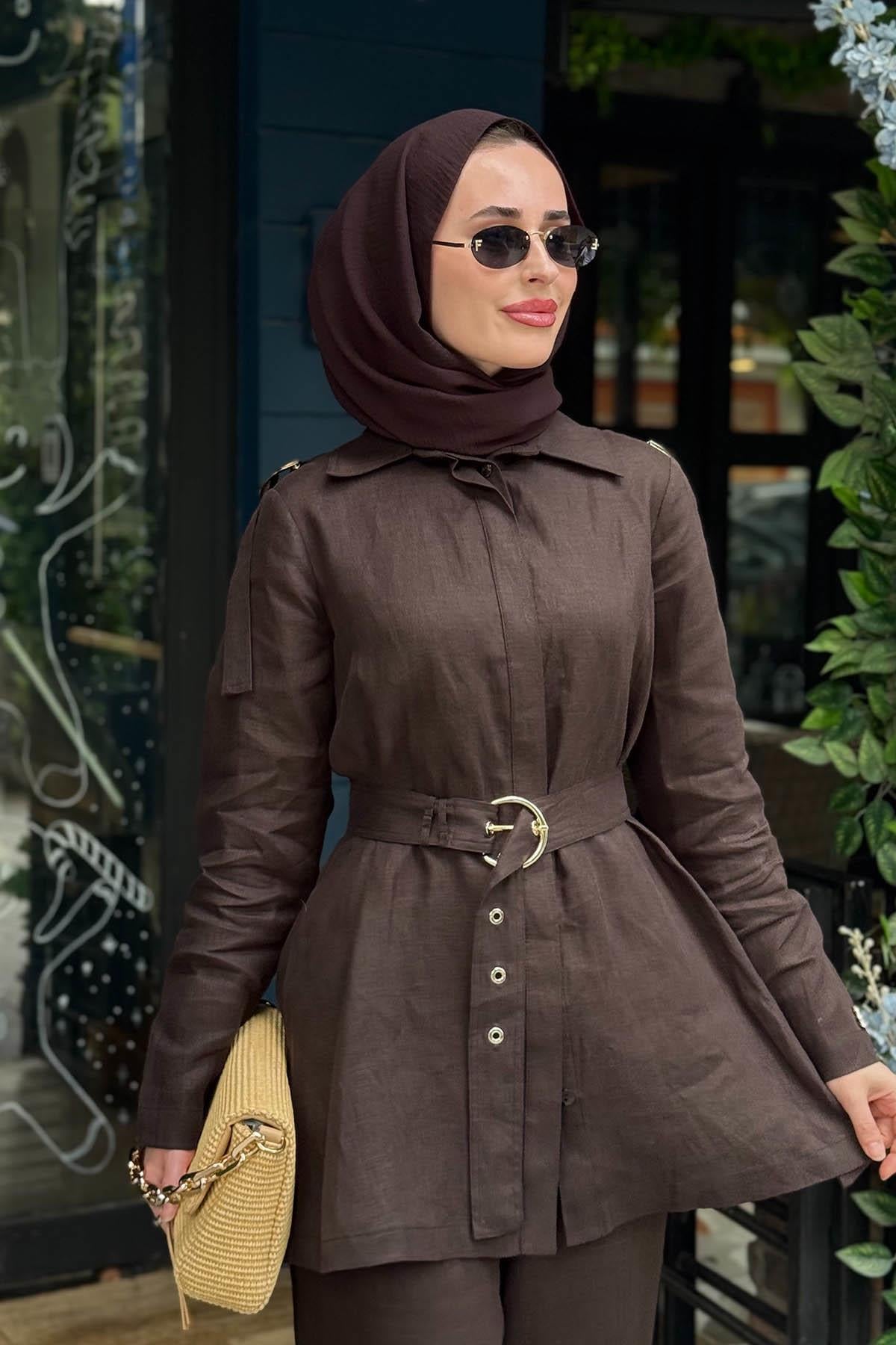 MİSS DALİDA Keten Gömlek 2266256 Kahve