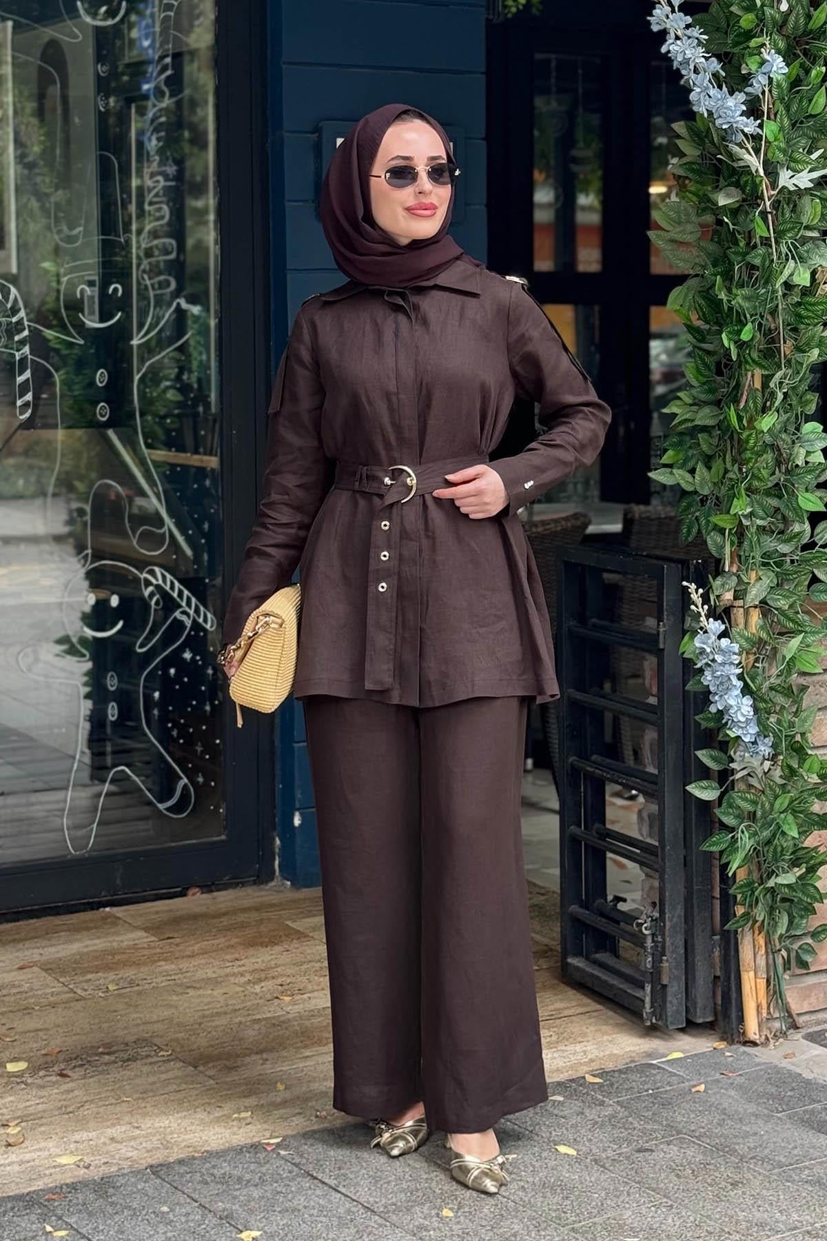 MİSS DALİDA Keten Gömlek 2266256 Kahve