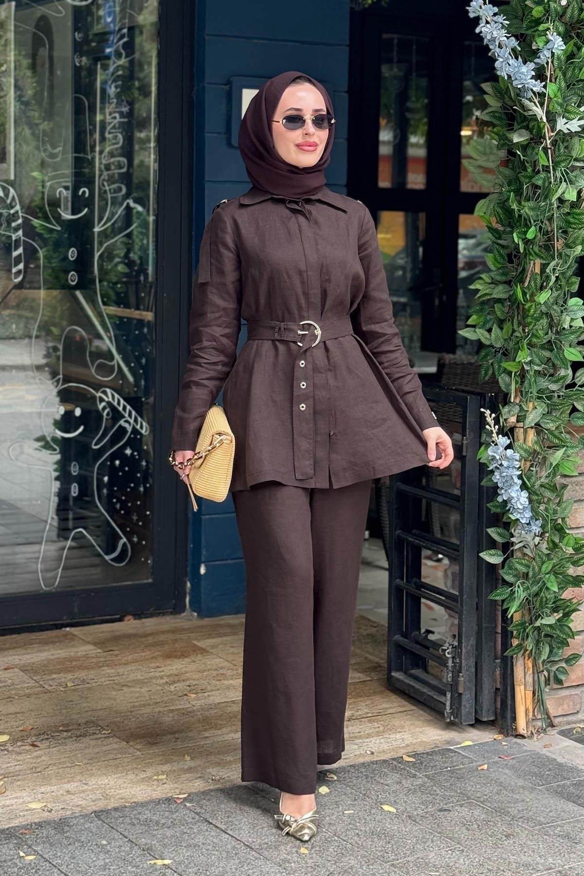 MİSS DALİDA Keten Gömlek 2266256 Kahve