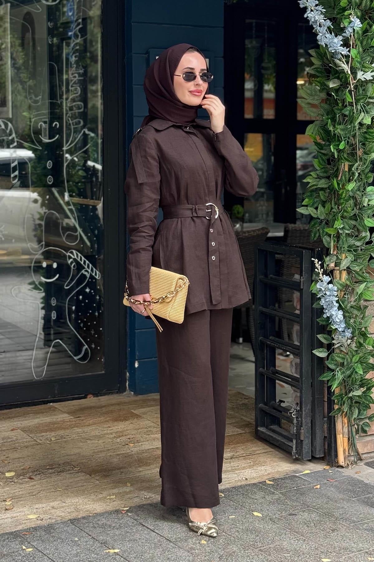 MİSS DALİDA Keten Gömlek 2266256 Kahve