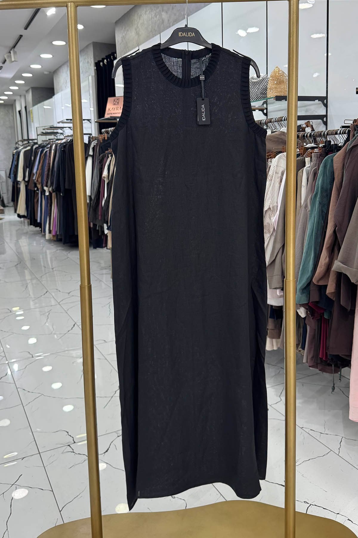 MİSS DALİDA Keten Kolsuz Elbise 2264254 Siyah