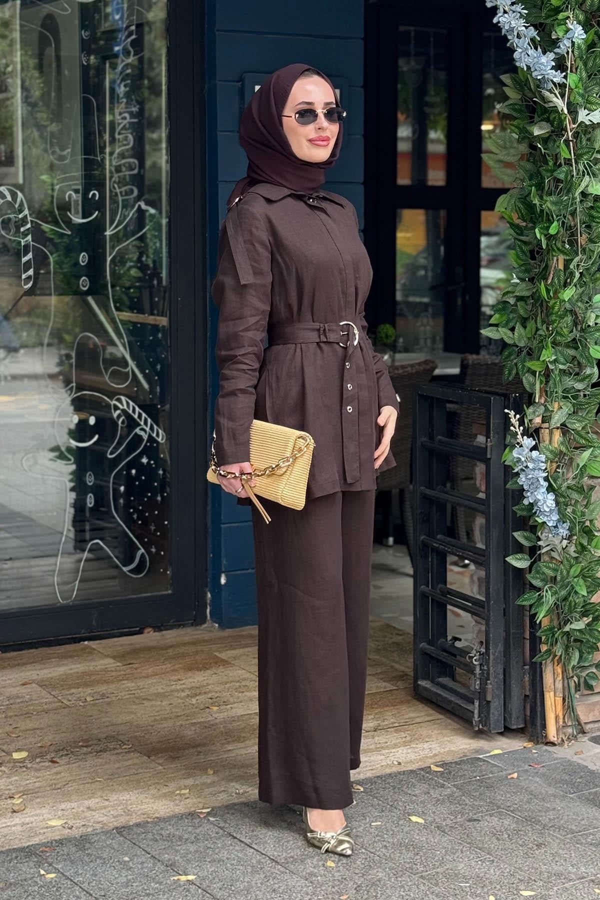 MİSS DALİDA Keten Pantolon 2267251 Kahve