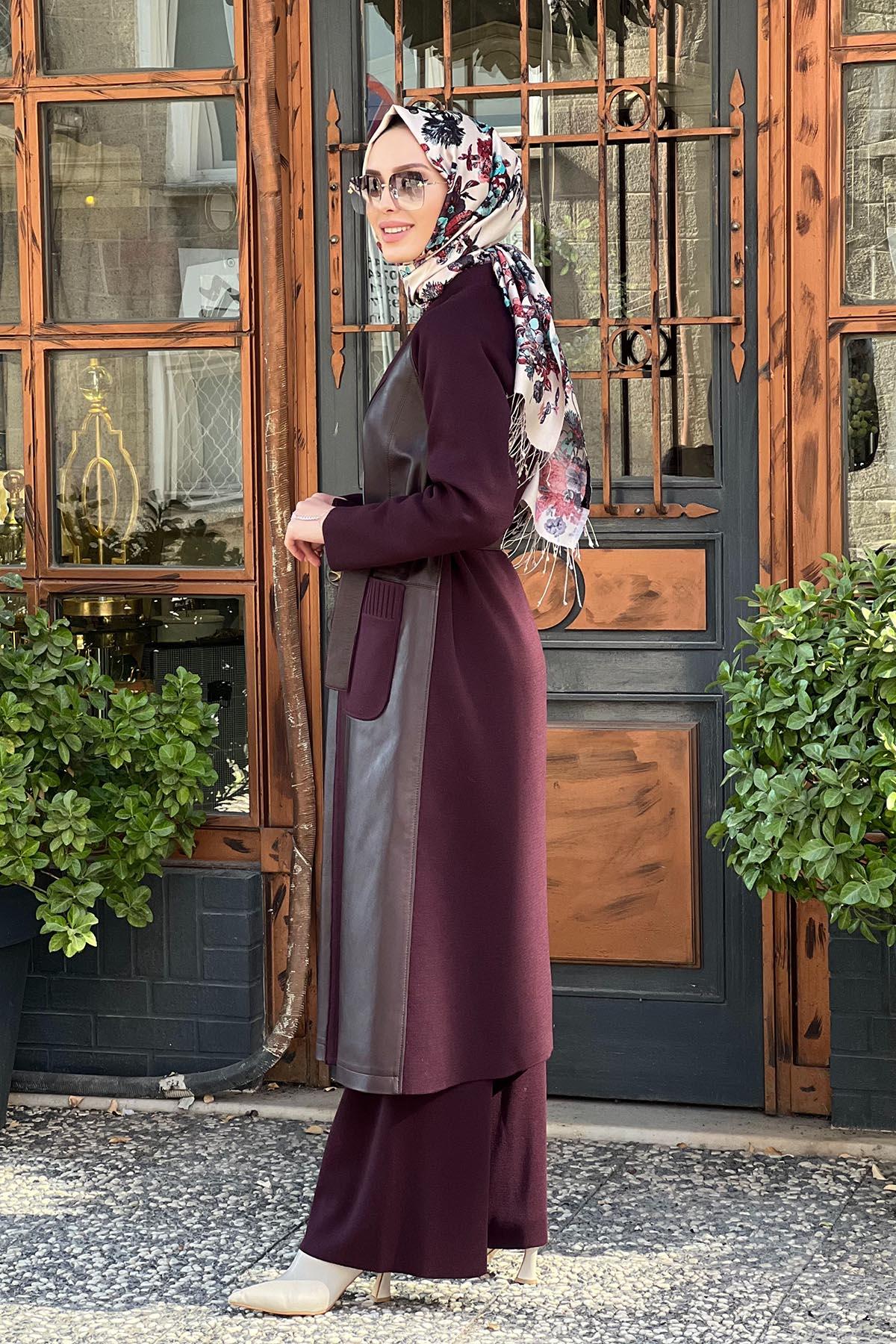 MİSS DALİDA Önü Deri Kuşaklı Uzun Ceket T25K-8011 | Ekshibutik.com