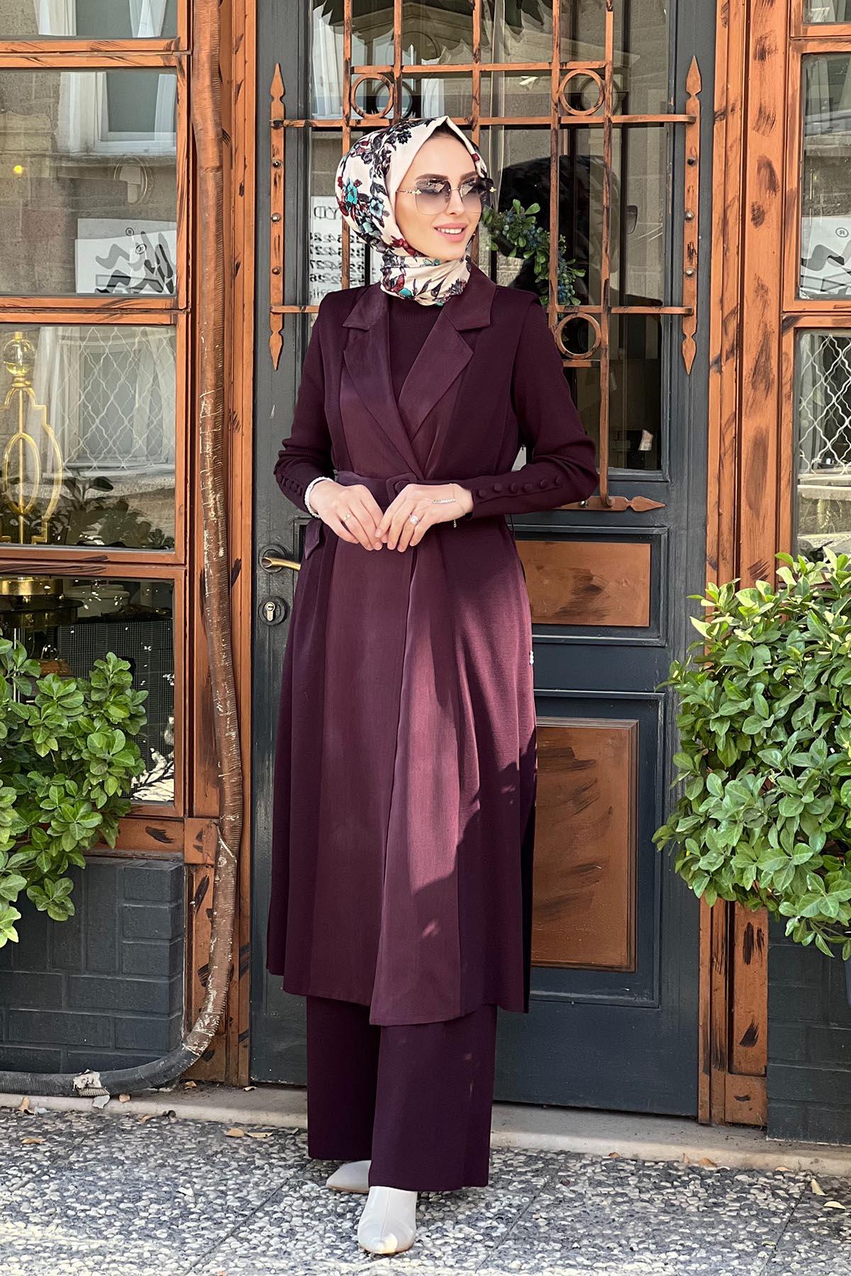 MİSS DALİDA Triko Yelek T25K-1000 Patlıcan Moru