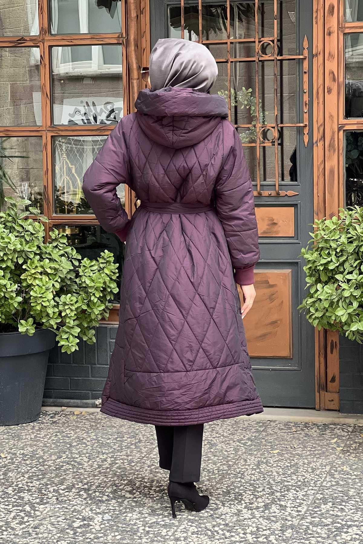 MissWhence 36533 Kapüşonlu Şişme Pardesü Mürdüm