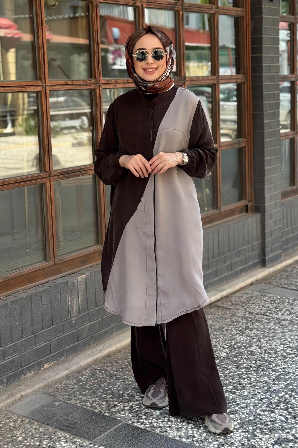 MissWhence Gömlek 37315 Kahve - Taş