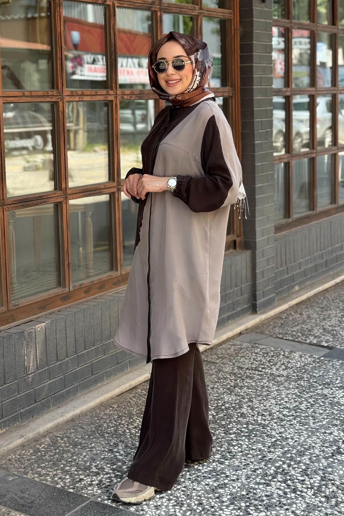 MissWhence Gömlek 37315 Kahve - Taş