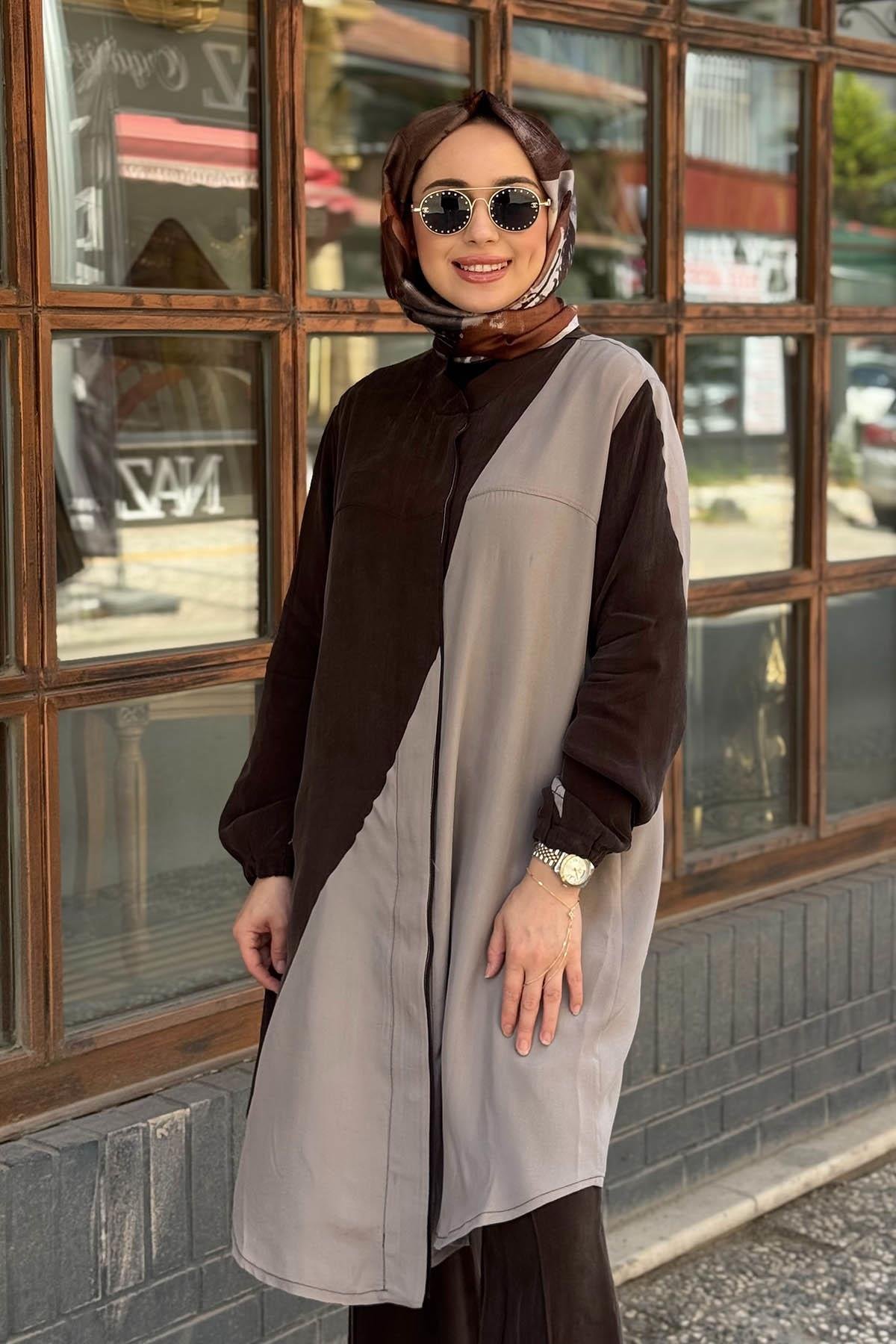 MissWhence Gömlek 37315 Kahve - Taş