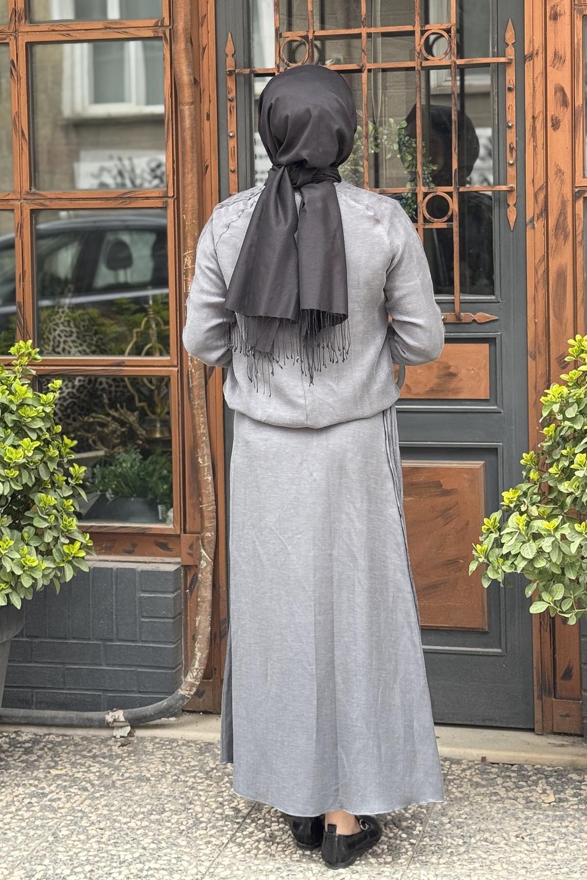 MissWhence Keten Etekli Takım 37009 Gri