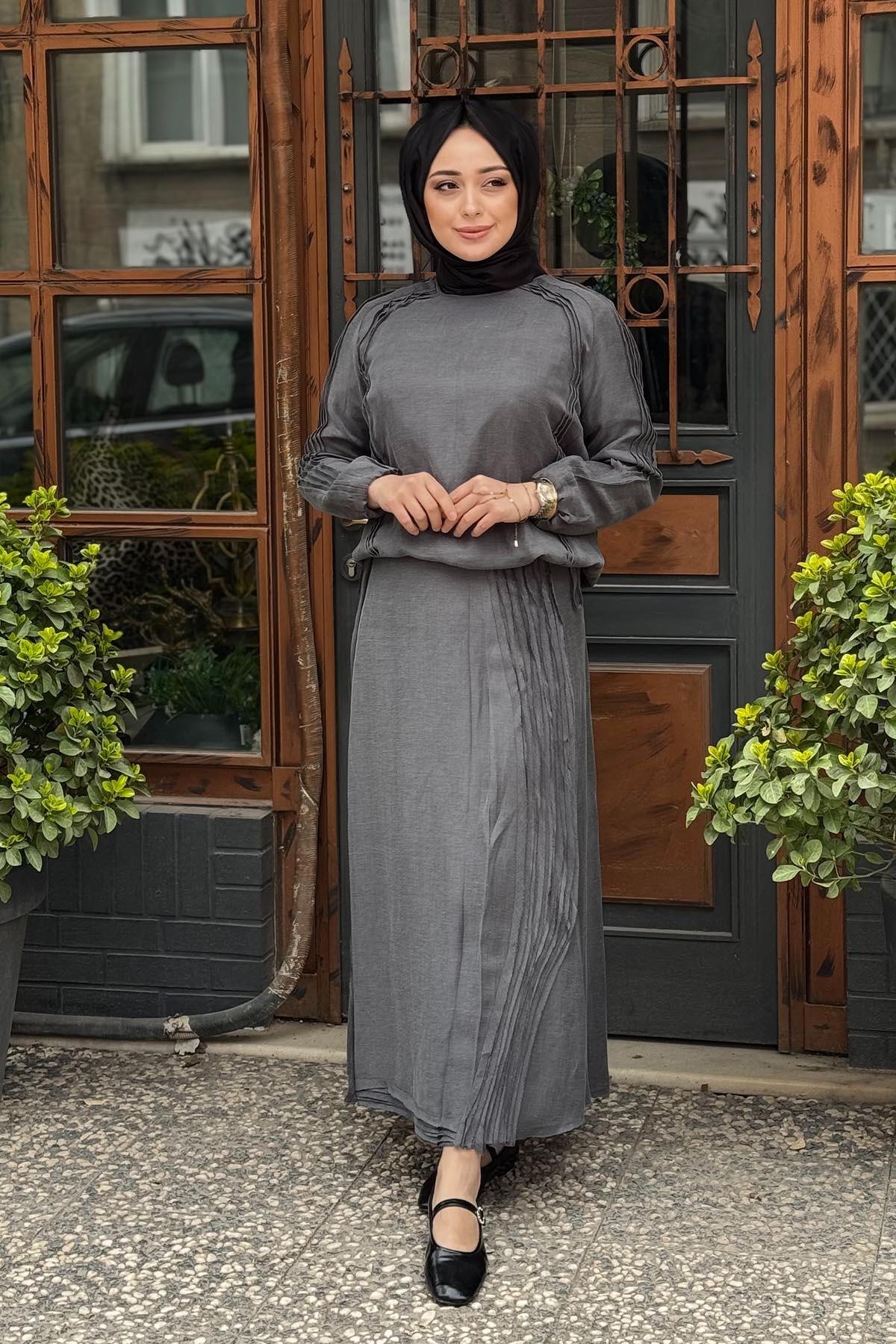 MissWhence Keten Etekli Takım 37009 Gri