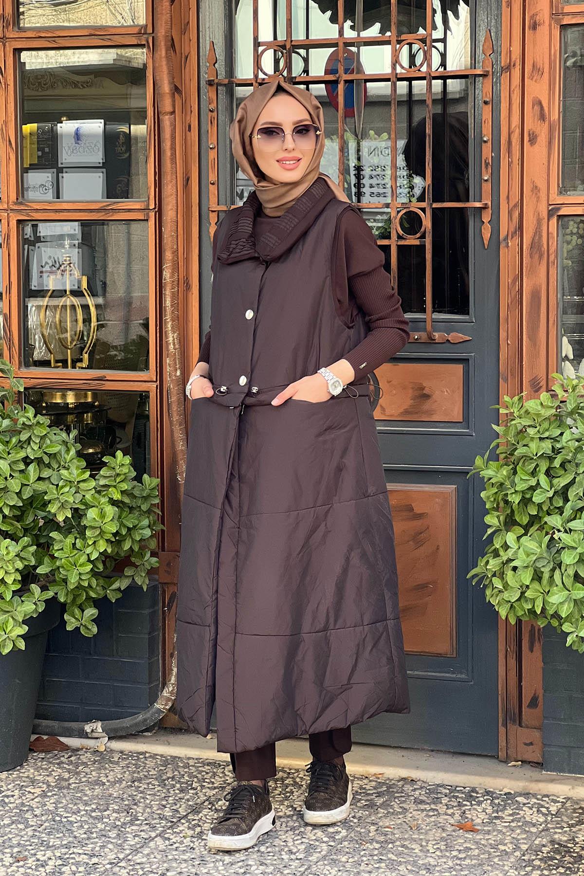 MissWhence Yelek 36702 Kahverengi