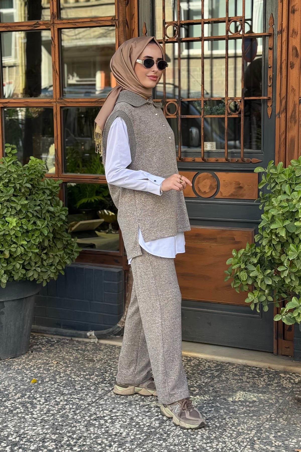 Moodbasic 3 lü Pantolonlu Takım MB24.691 Kahve