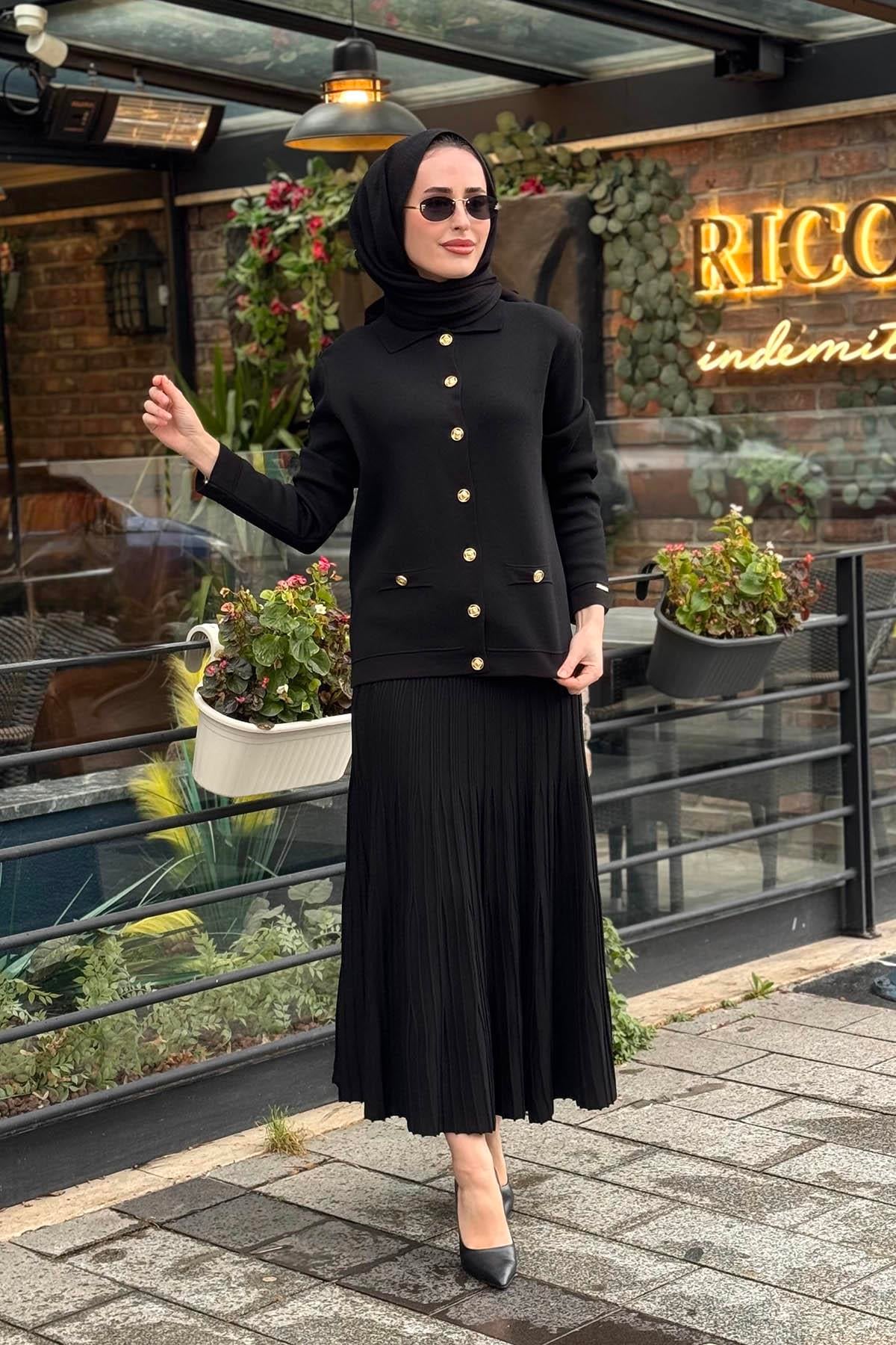 Moodbasic Düğmeli Etekli Takım MB24.700 Siyah