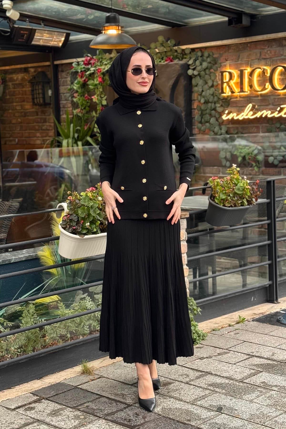 Moodbasic Düğmeli Etekli Takım MB24.700 Siyah