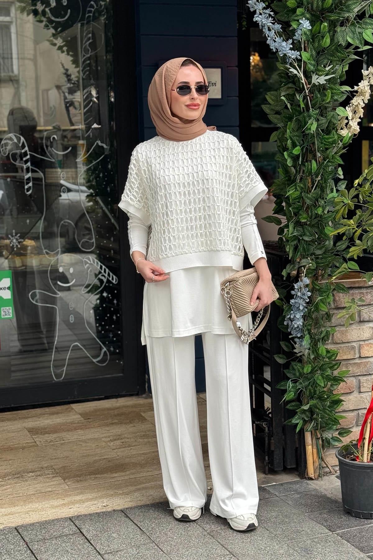 Moodbasic Pamuklu 3lü Pantolonlu Takım MA24.63 Ekru