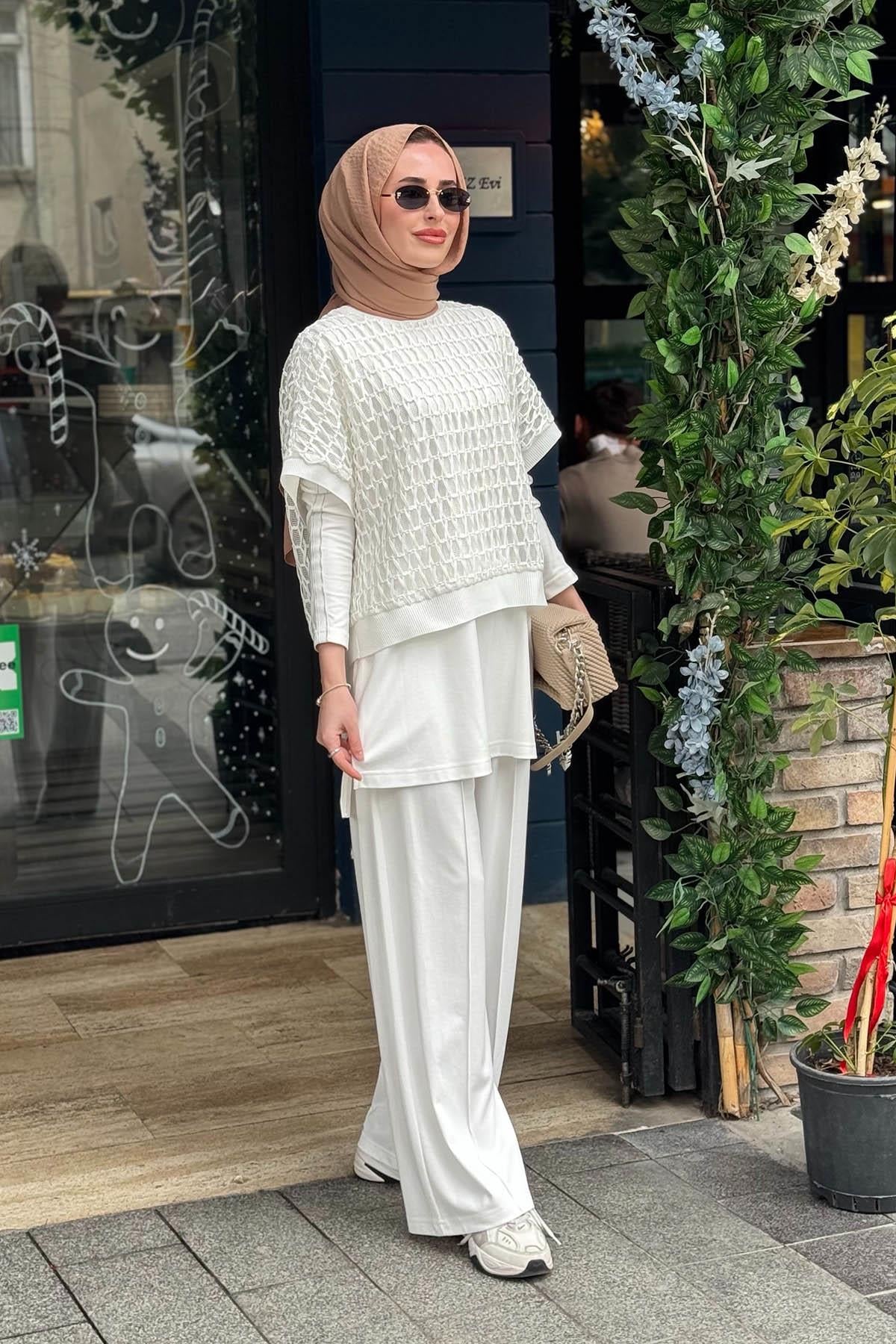 Moodbasic Pamuklu 3lü Pantolonlu Takım MA24.63 Ekru